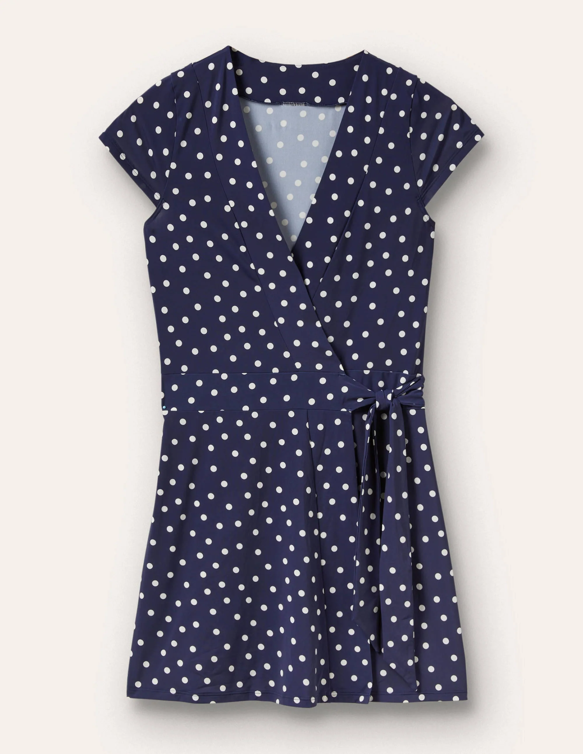 Lefkada Wrap Beach Dress-French Navy, Pin Dot - Image 6