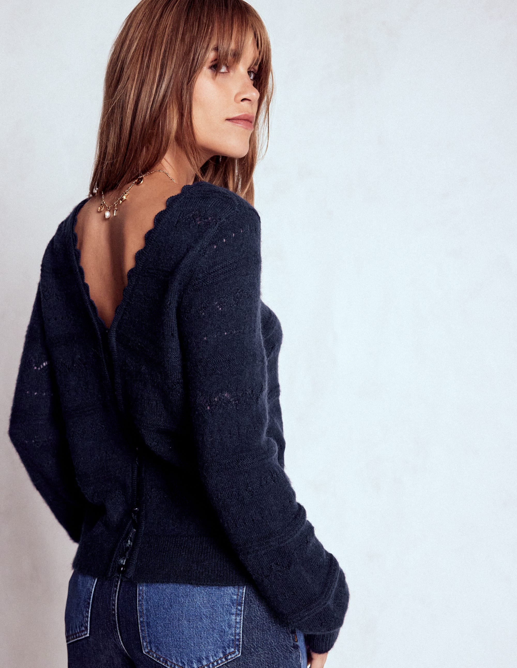 Leticia Lace Trim Sweater-Navy - Image 4