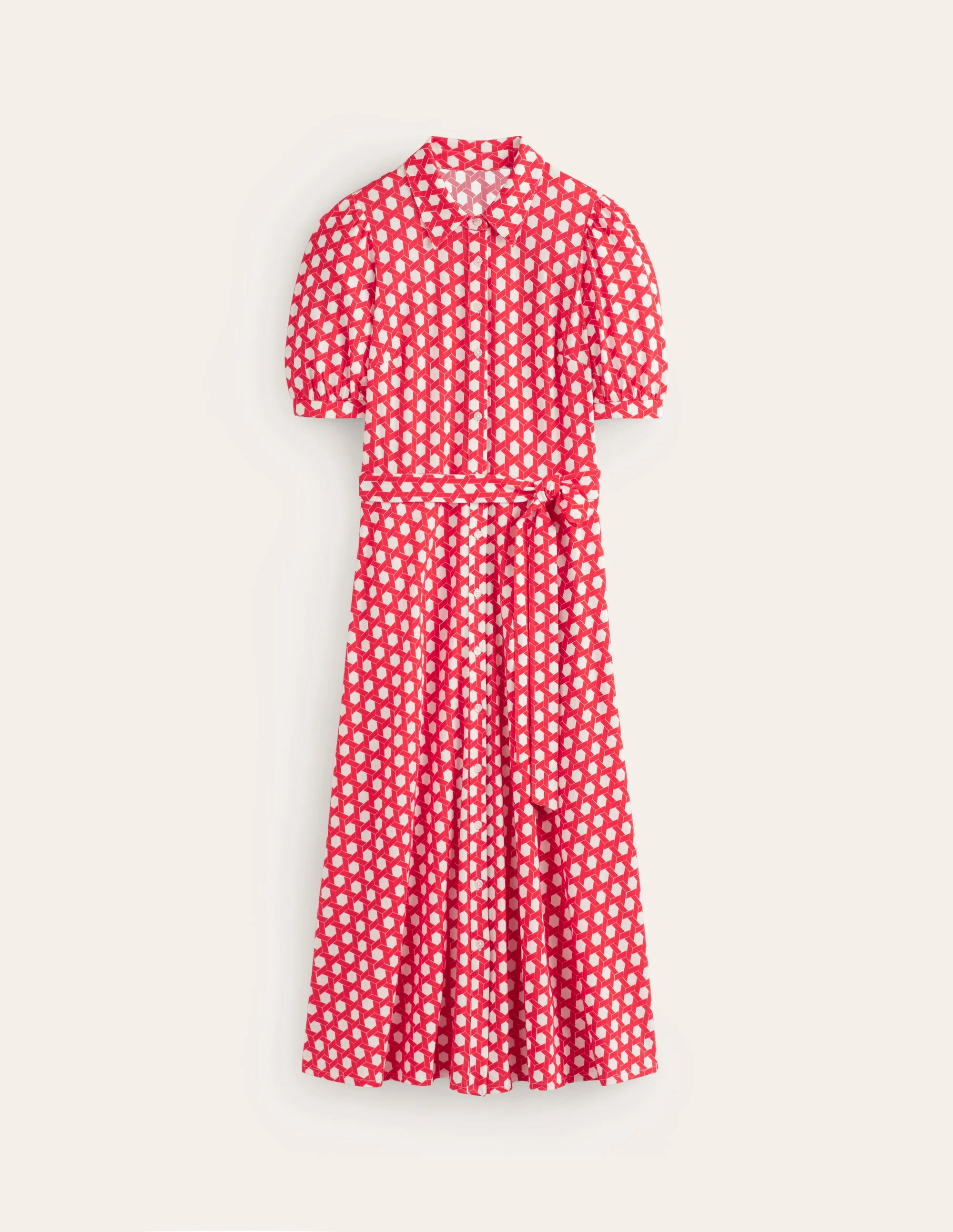Libby Jersey Midi Shirt Dress-Flame Scarlet, Honeycomb Geo - Image 6