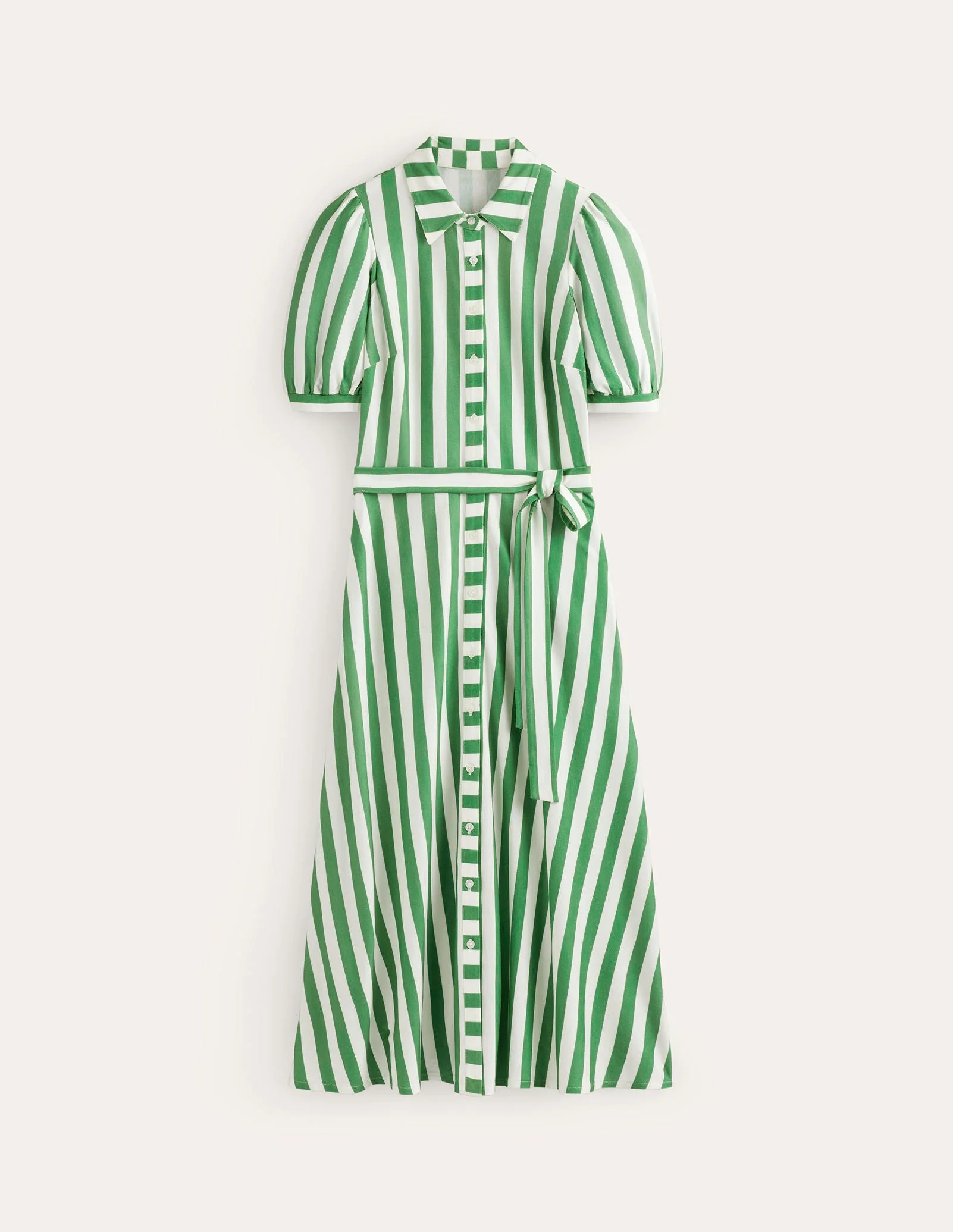 Libby Jersey Midi Shirt Dress-Green, Ivory Stripe - Image 6