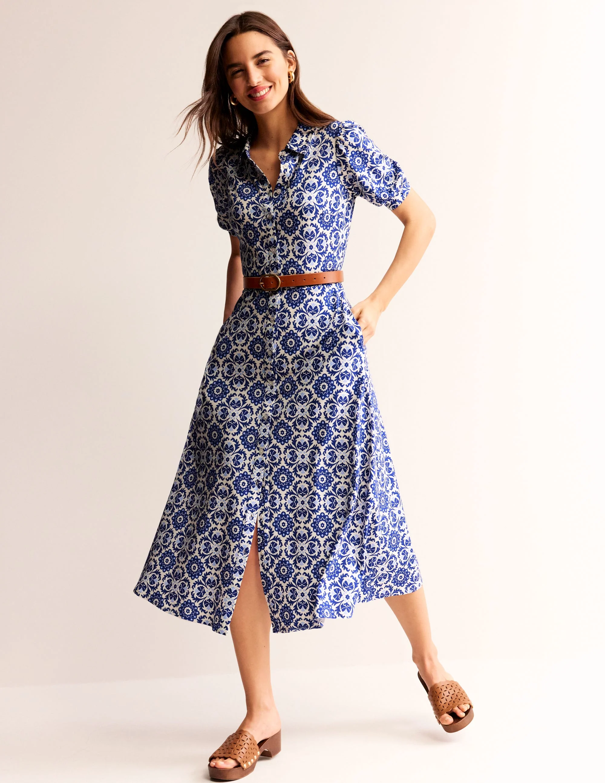 Libby Jersey Midi Shirt Dress-Surf the Web, Mosaic Bloom - Image 4