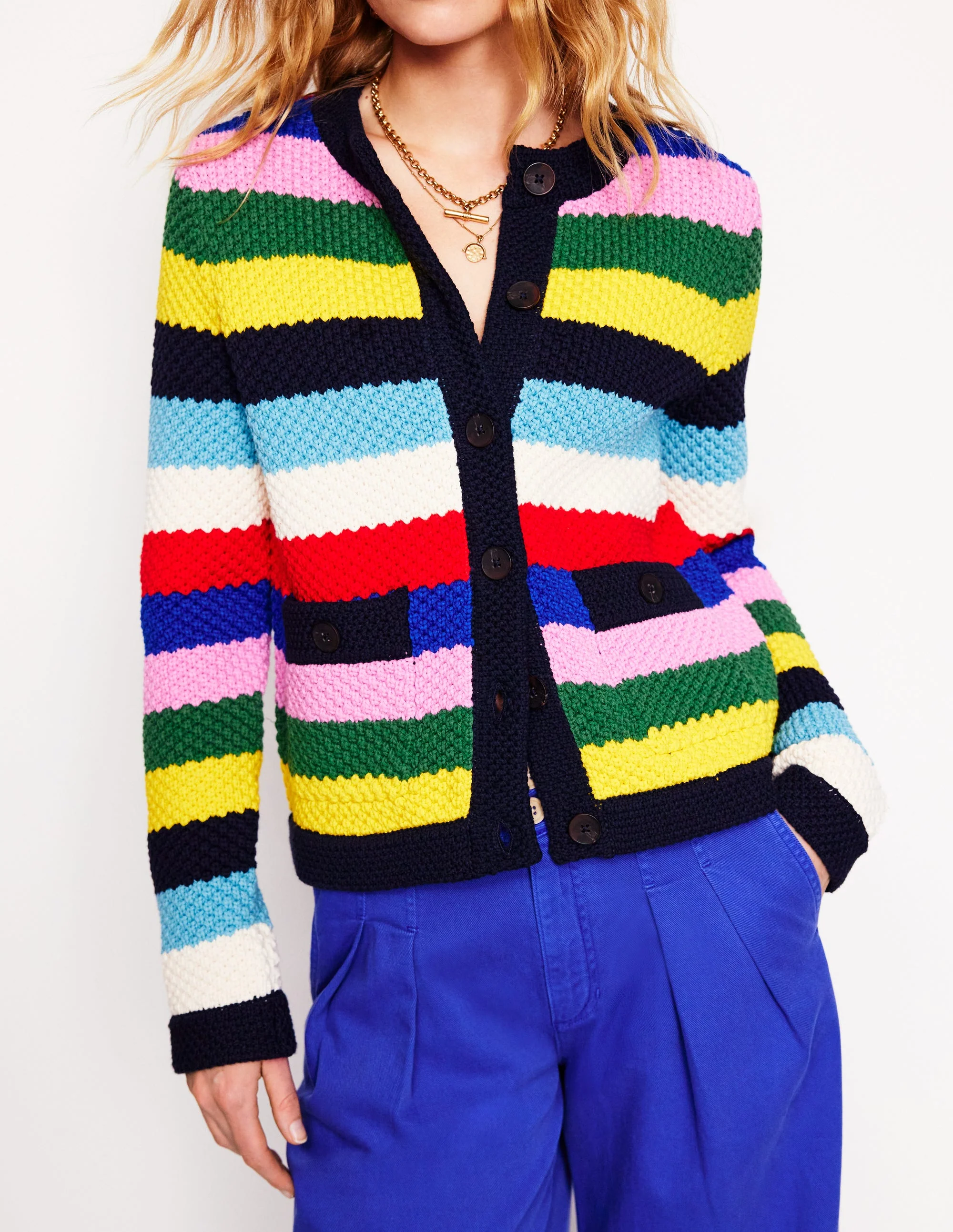 Libby Knitted Jacket-Poppy Red, Blue Multi - Image 2