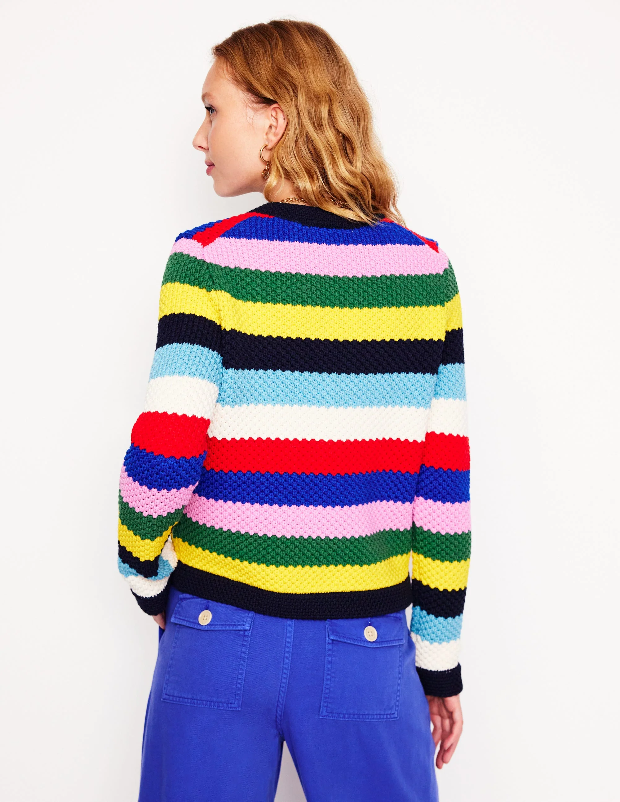 Libby Knitted Jacket-Poppy Red, Blue Multi - Image 3