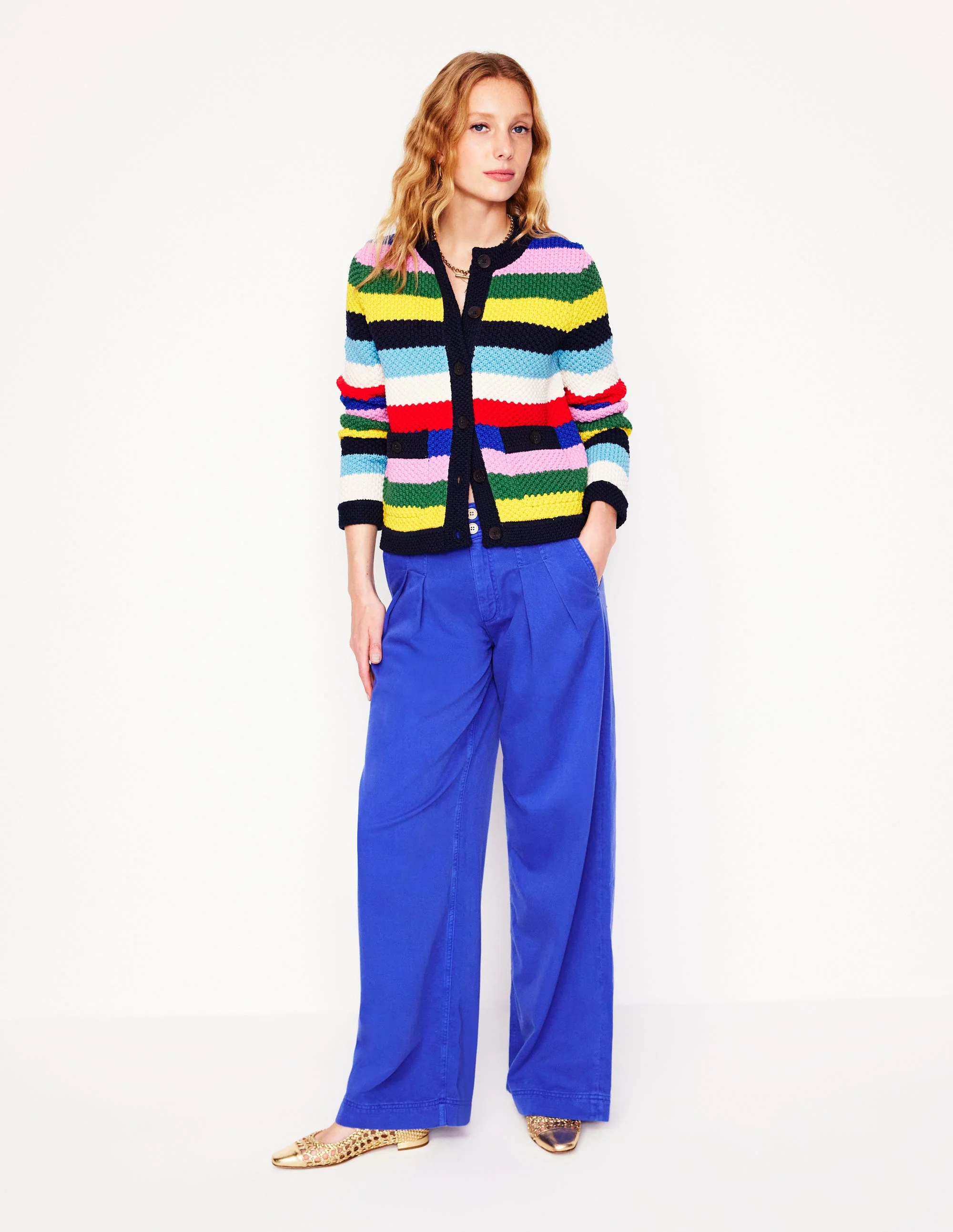 Libby Knitted Jacket-Poppy Red, Blue Multi - Image 4