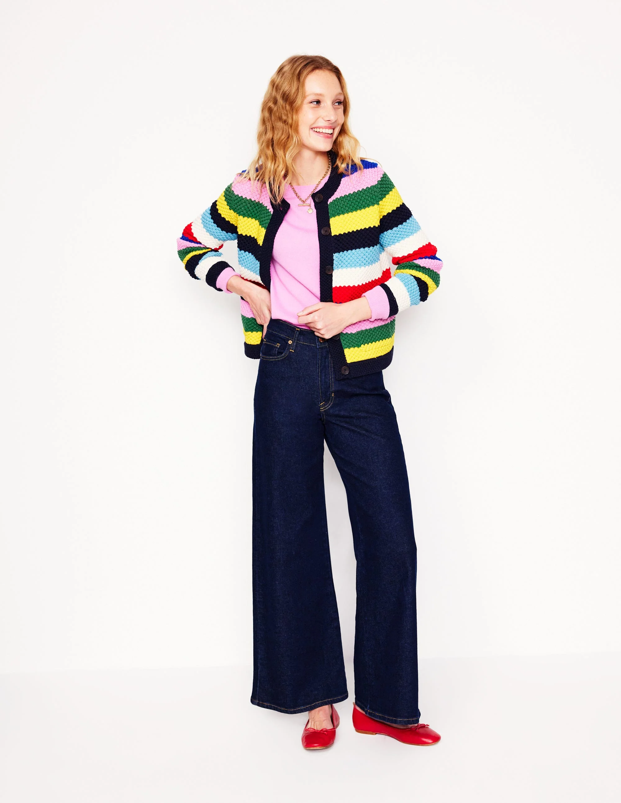 Libby Knitted Jacket-Poppy Red, Blue Multi - Image 5