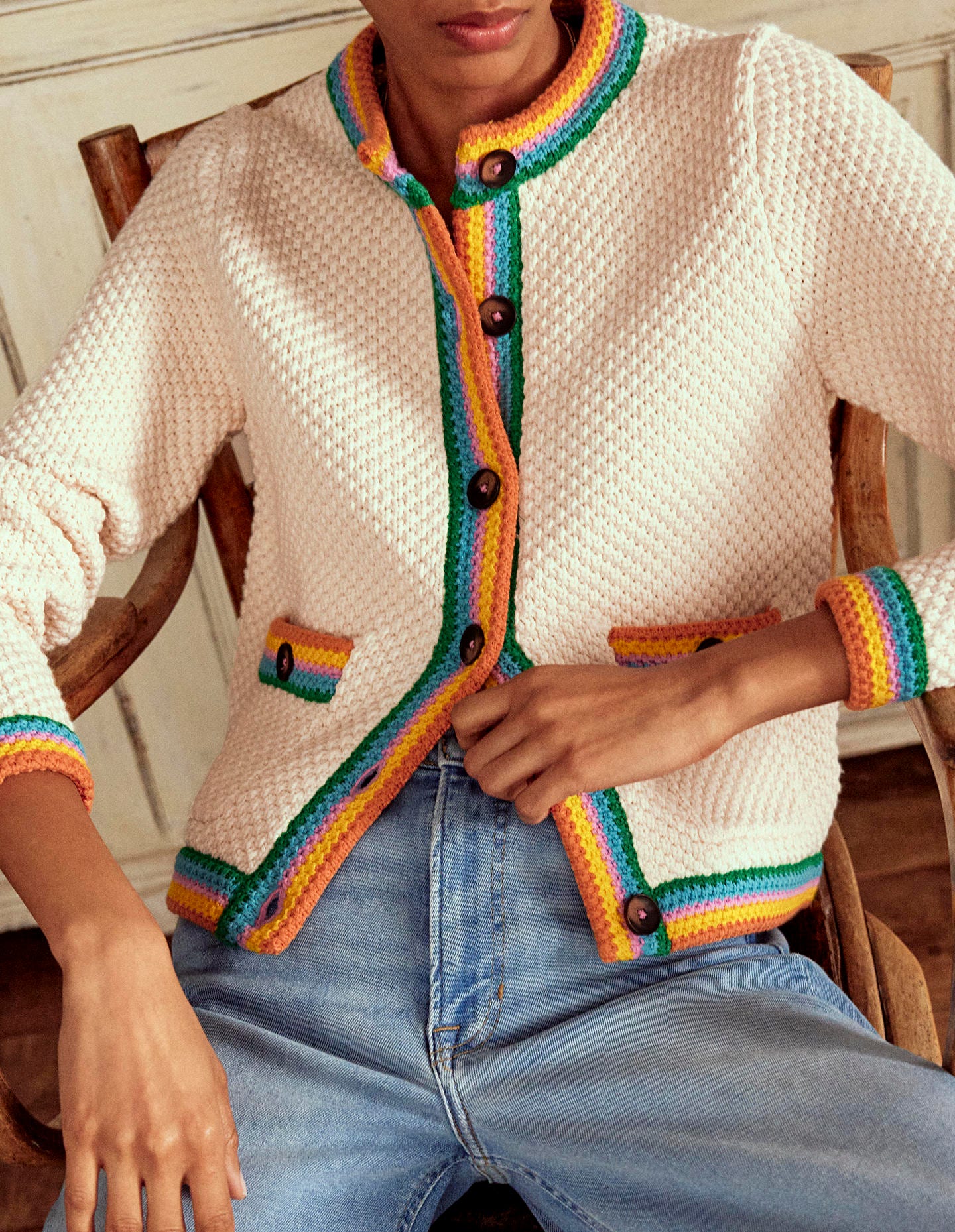 Libby Knitted Jacket-Warm Ivory, Rainbow - Image 7