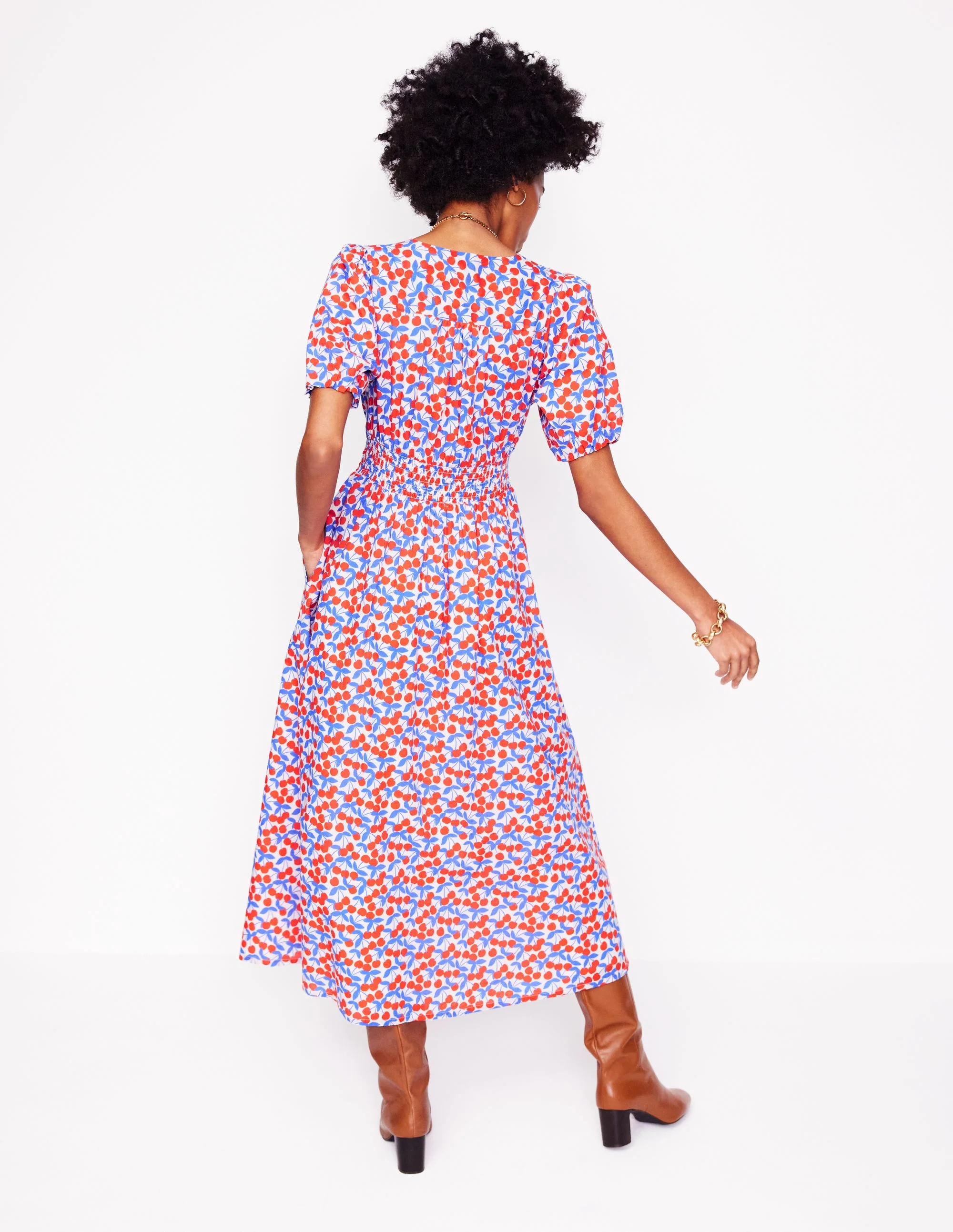 Lillian Cotton Midi Dress-Chalk Pink, Cherry Cascade - Image 4