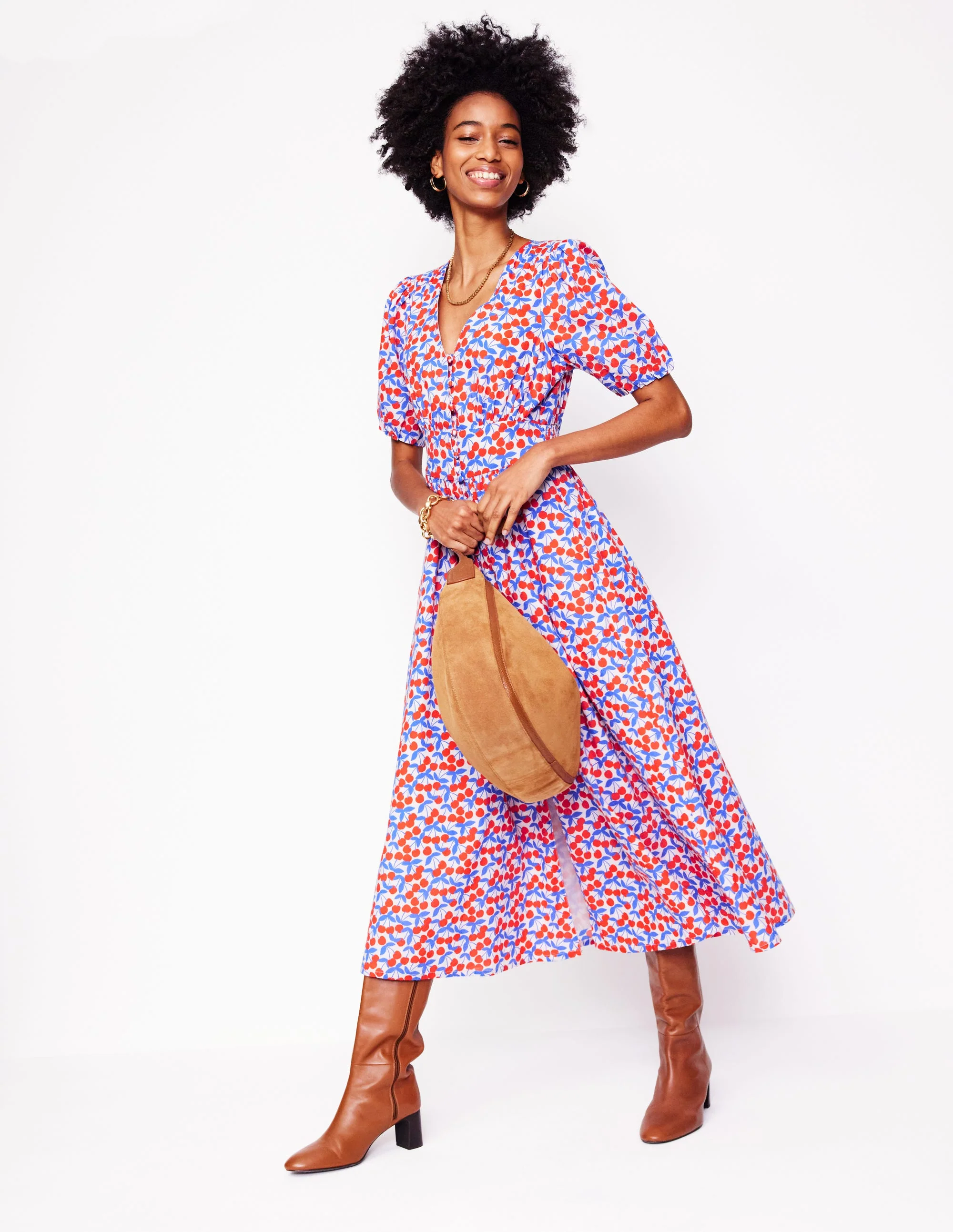 Lillian Cotton Midi Dress-Chalk Pink, Cherry Cascade - Image 5