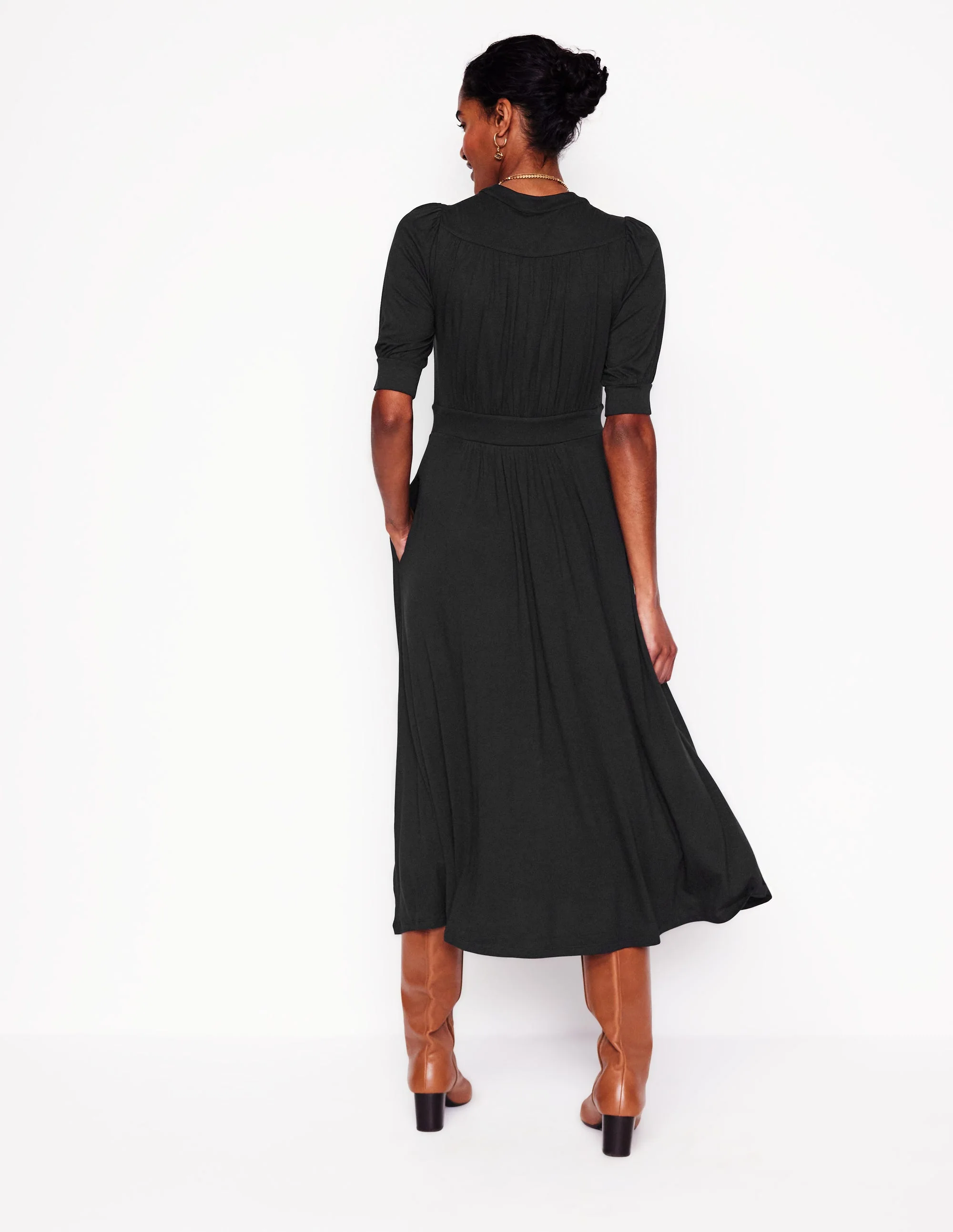 Lily Jersey Midi Tea Dress-Black - Image 3