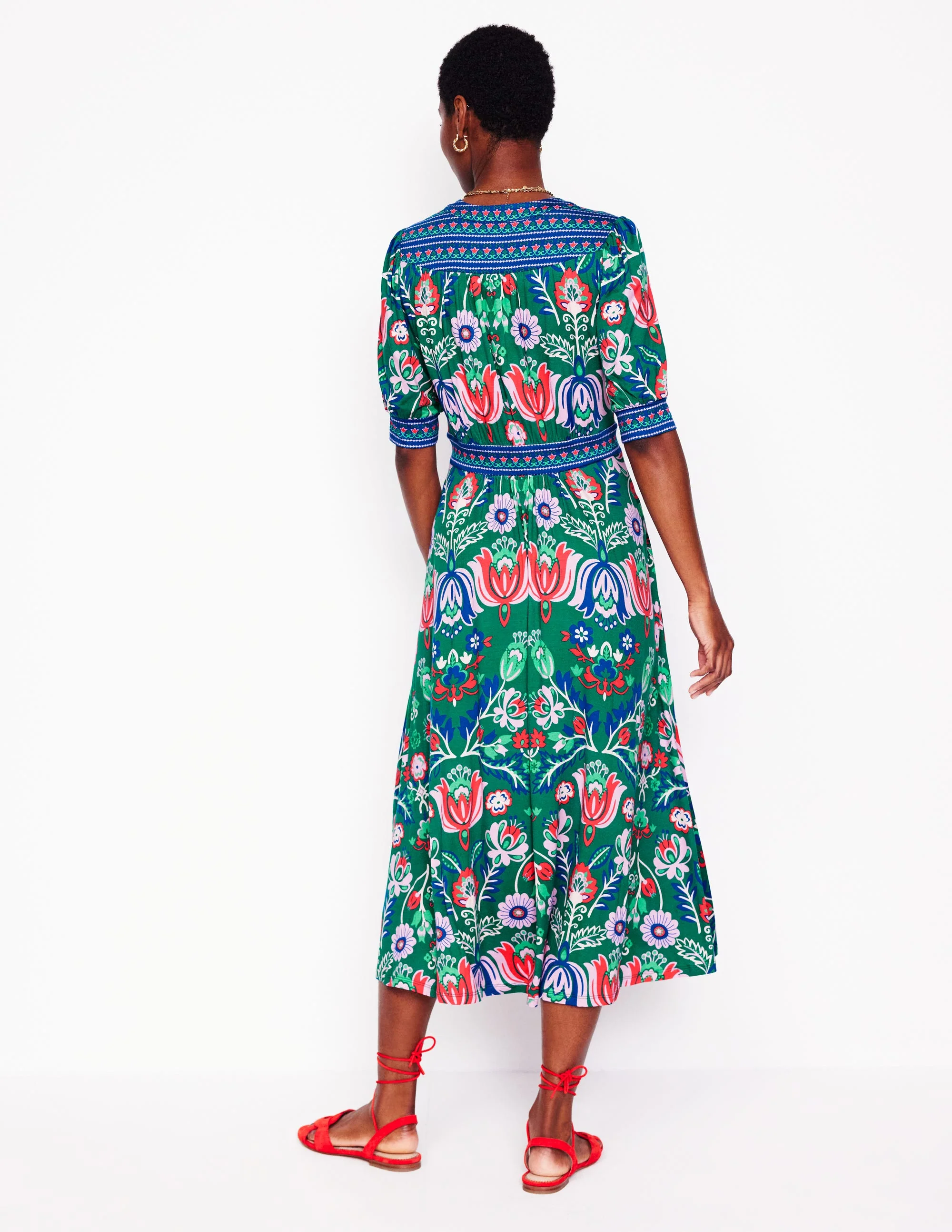 Lily Jersey Midi Tea Dress-Forest Grass, Tulip Fusion - Image 3