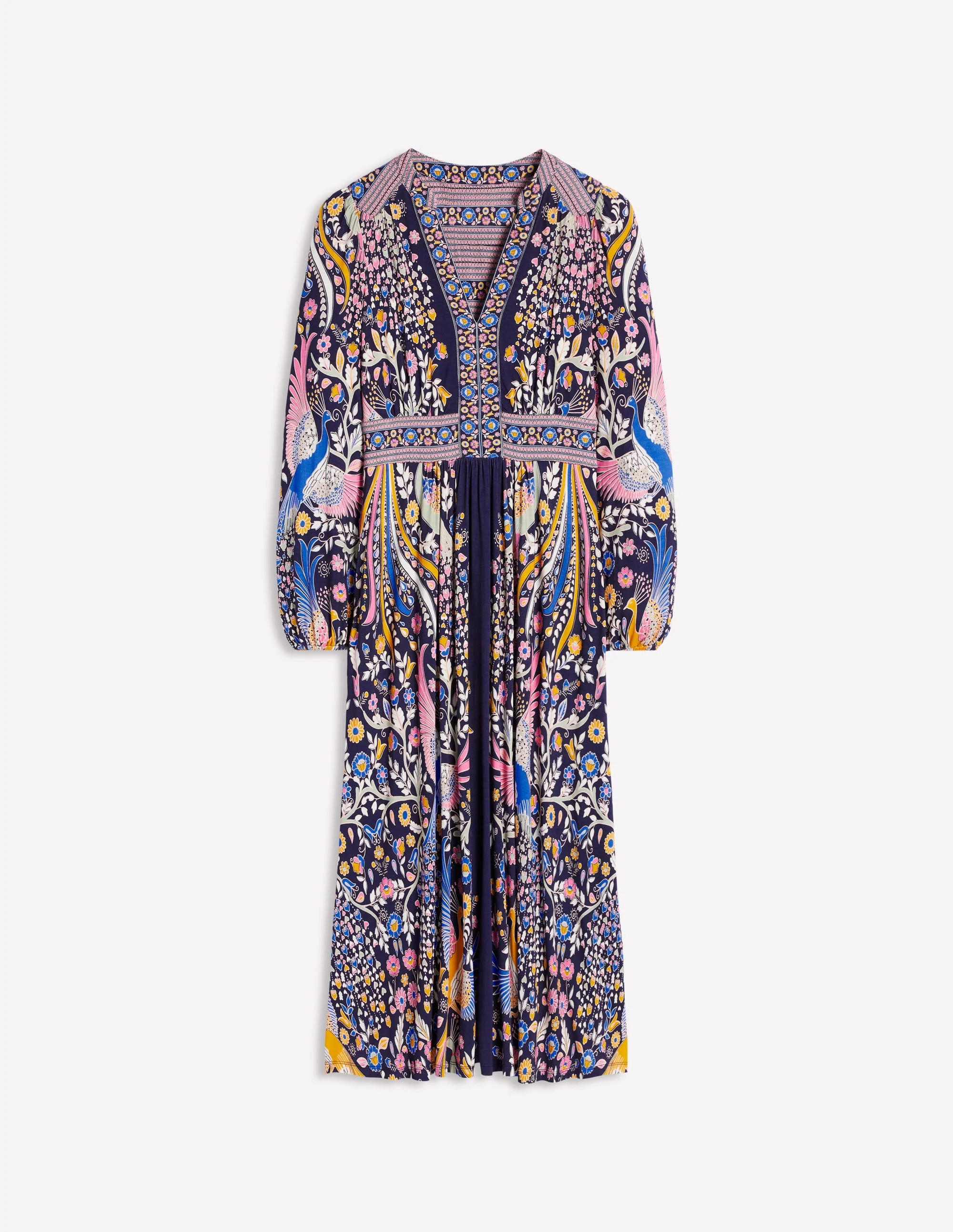 Lily Long Sleeve Midi Dress-French Navy,Enchanting Peacock - Image 6