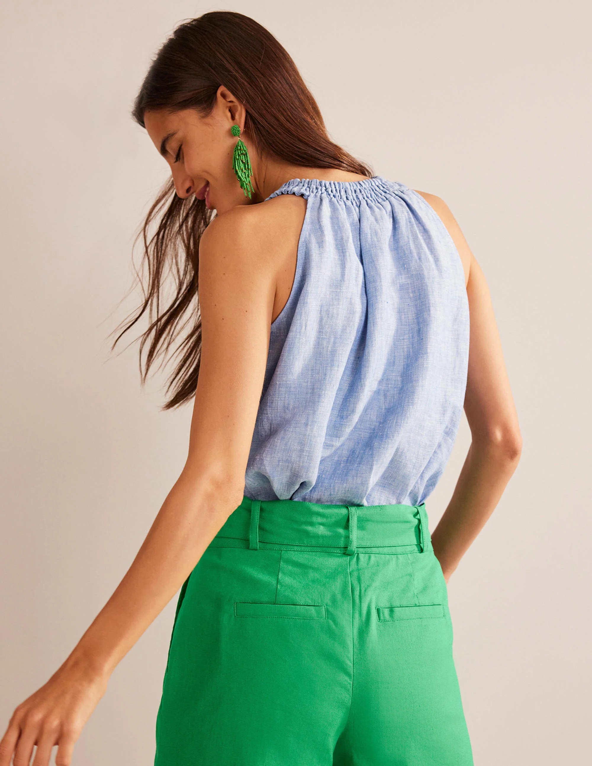 Linen Smocked Halter Top-Chambray - Image 3