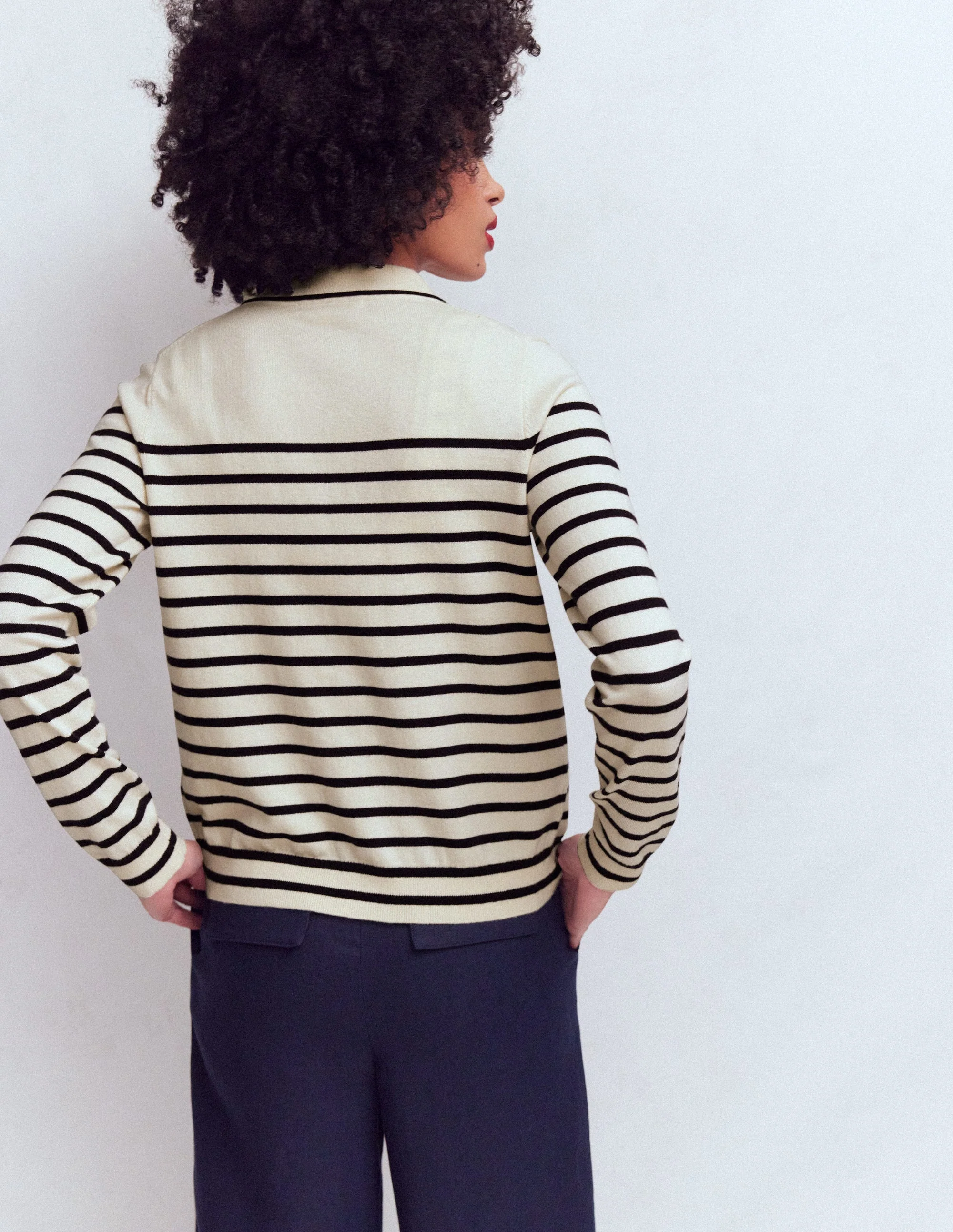 Liz Knitted Collared Cardigan-Ivory/ Navy - Image 3