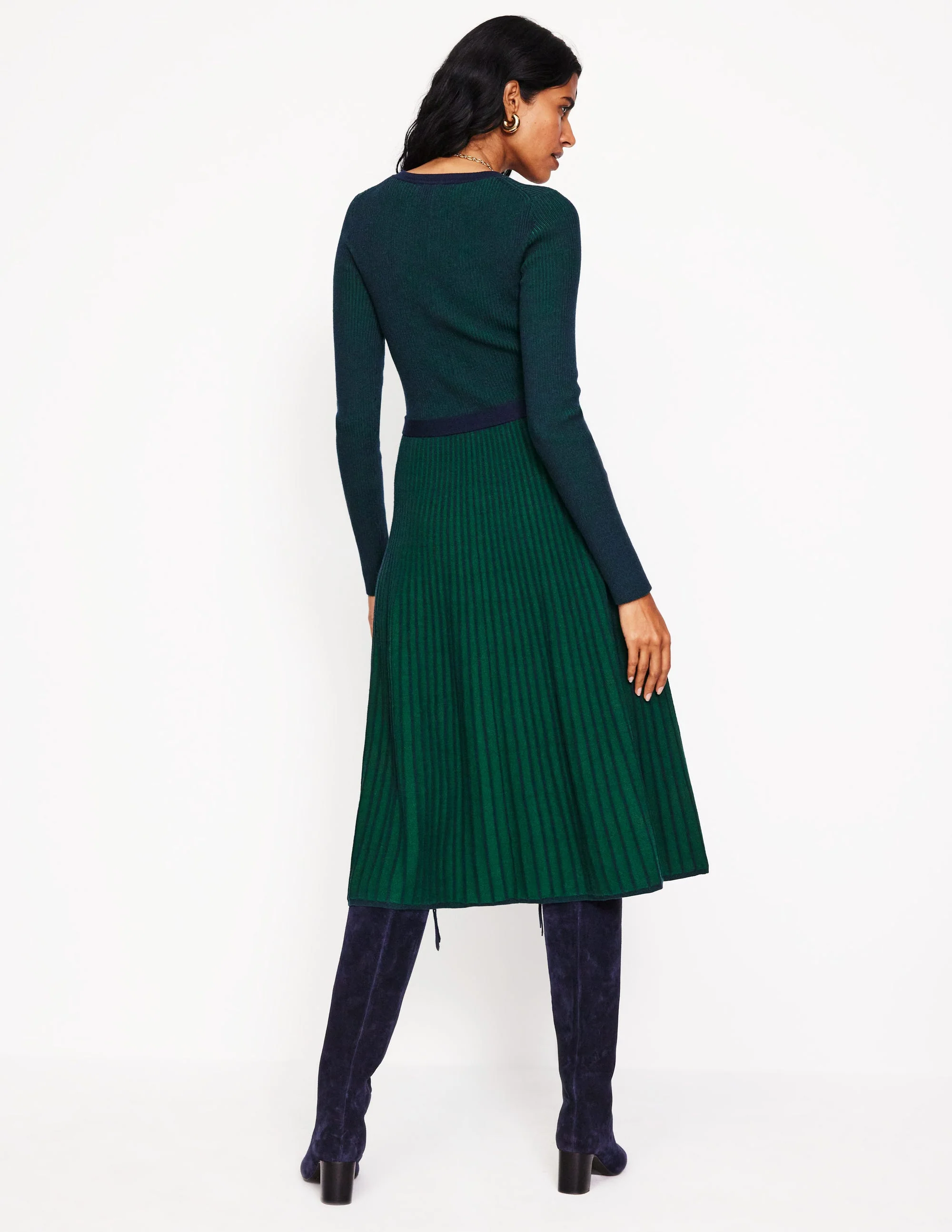 Lola Knitted Midi Dress-Pine, Navy Plated - Image 3