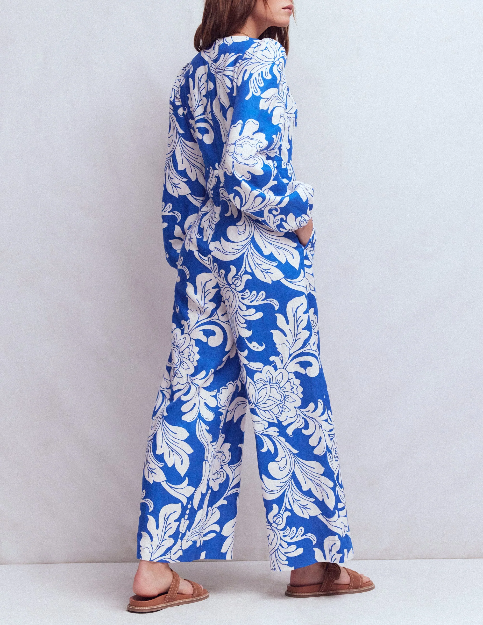 Lola Linen Jumpsuit-Blue Botanical Flourish Mono - Image 3