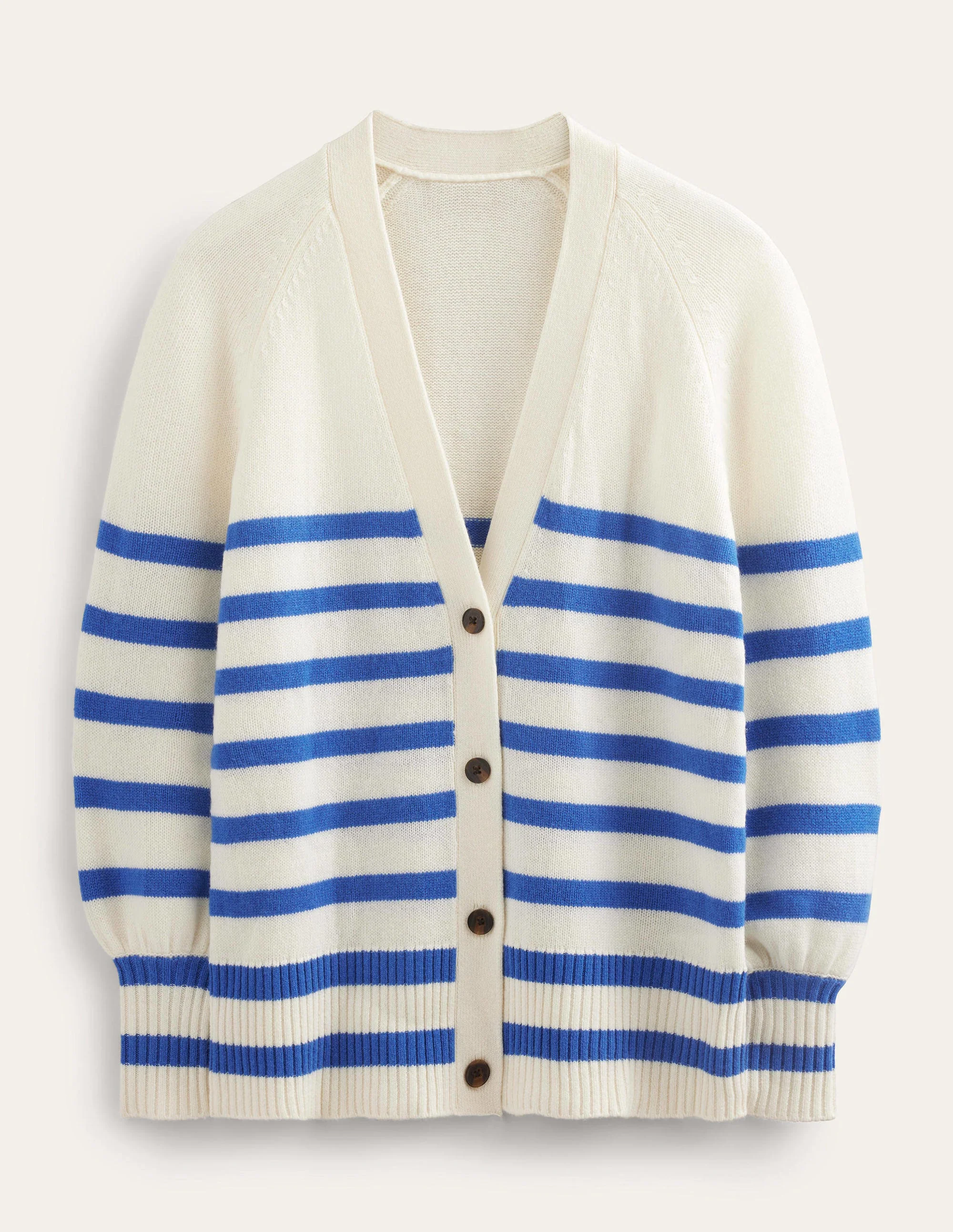 Long Cashmere Cardigan-Ivory, Bright Blue Stripe - Image 5