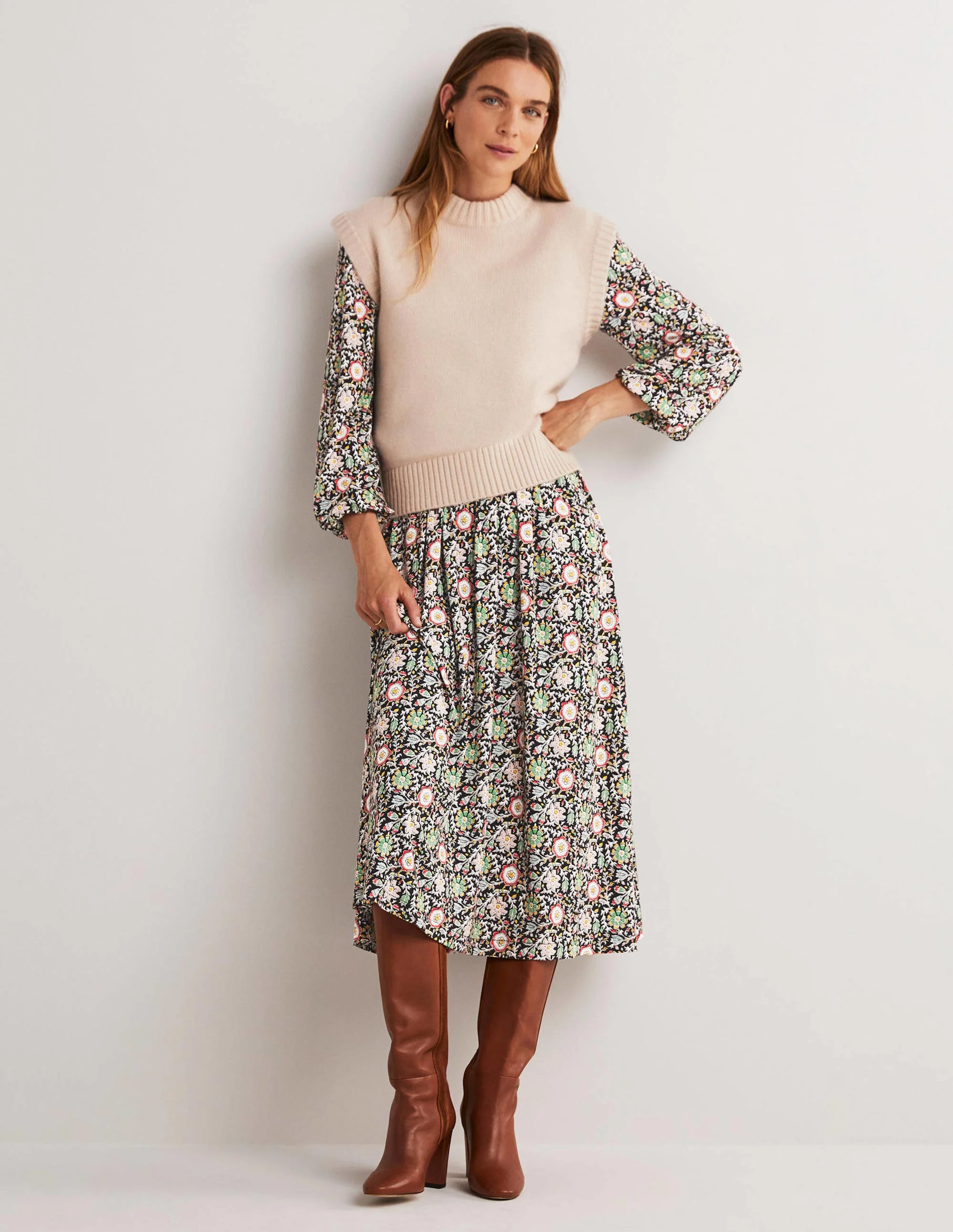 Long Sleeve Jersey Midi Dress-Multi, Enchanting Twig - Image 6