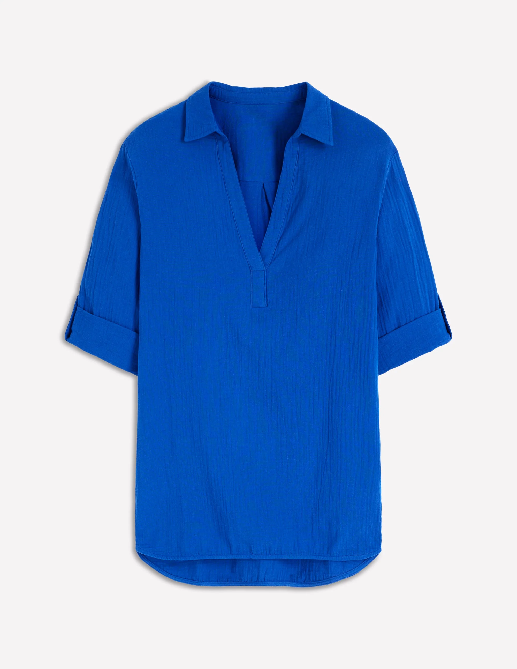 Longline Double Cloth Shirt-Bright Blue - Image 7