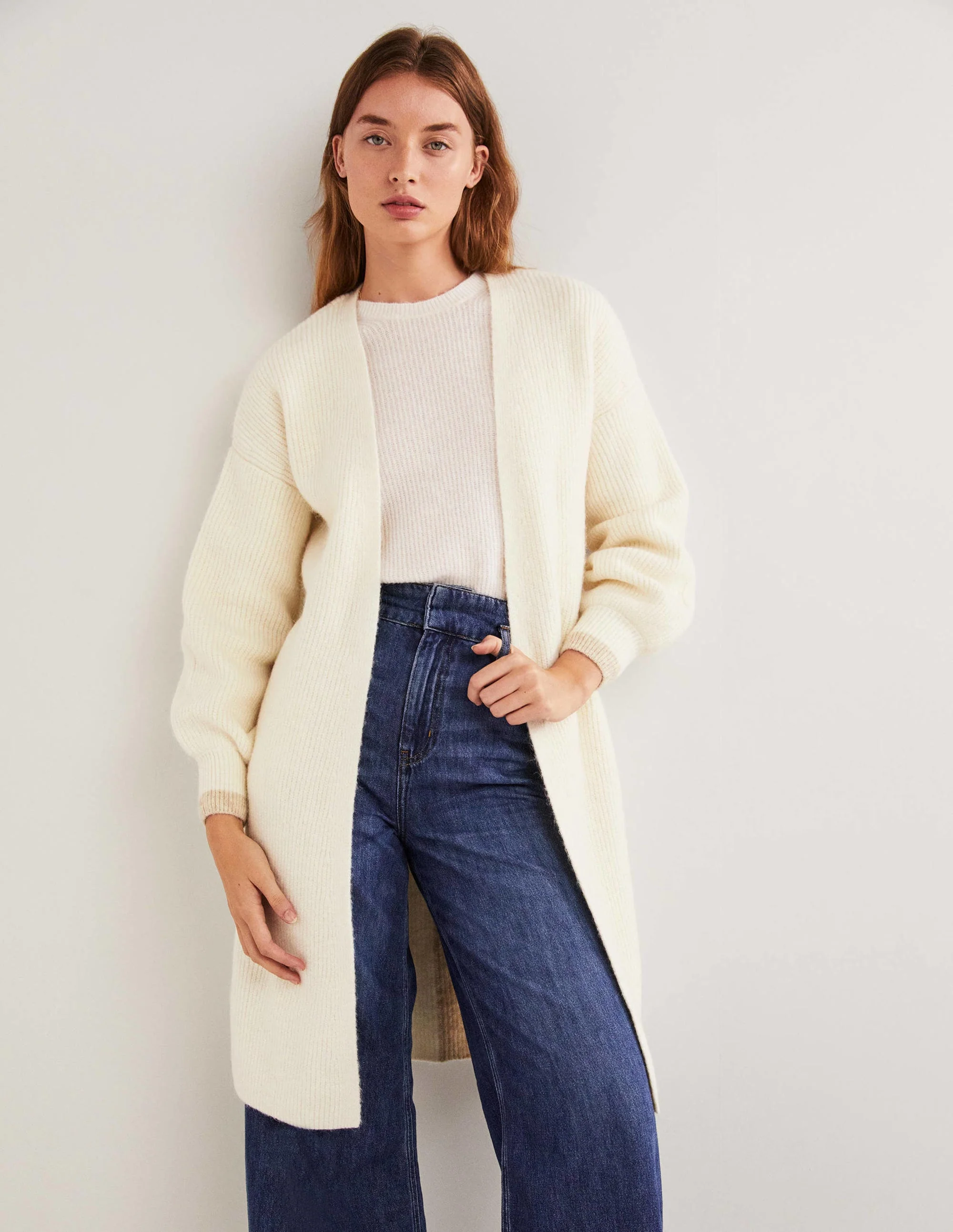 Longline Fluffy Cardigan-Warm Ivory, Oatmeal - Image 4