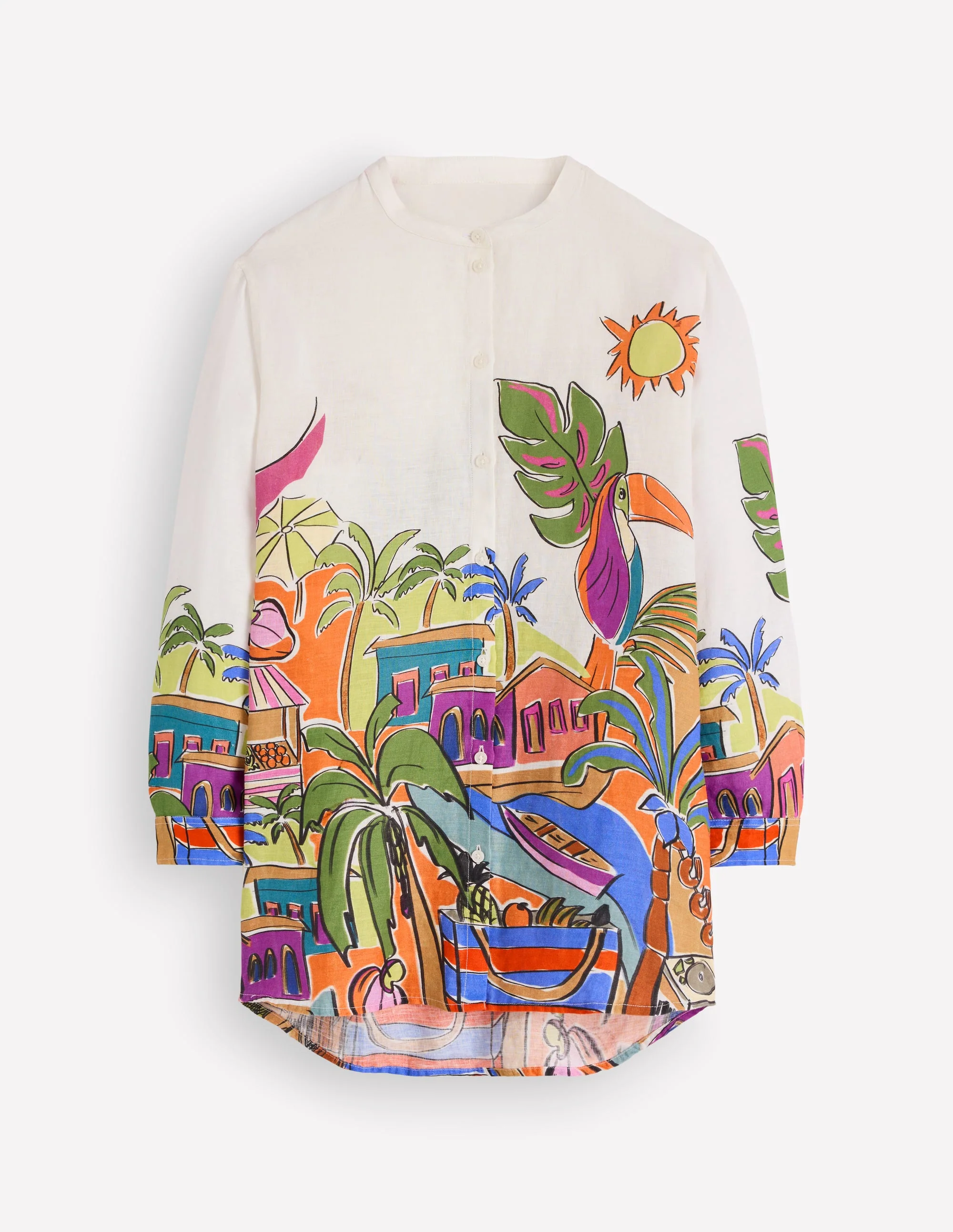 Longline Linen Shirt-Multi, Tropical Village - Image 6