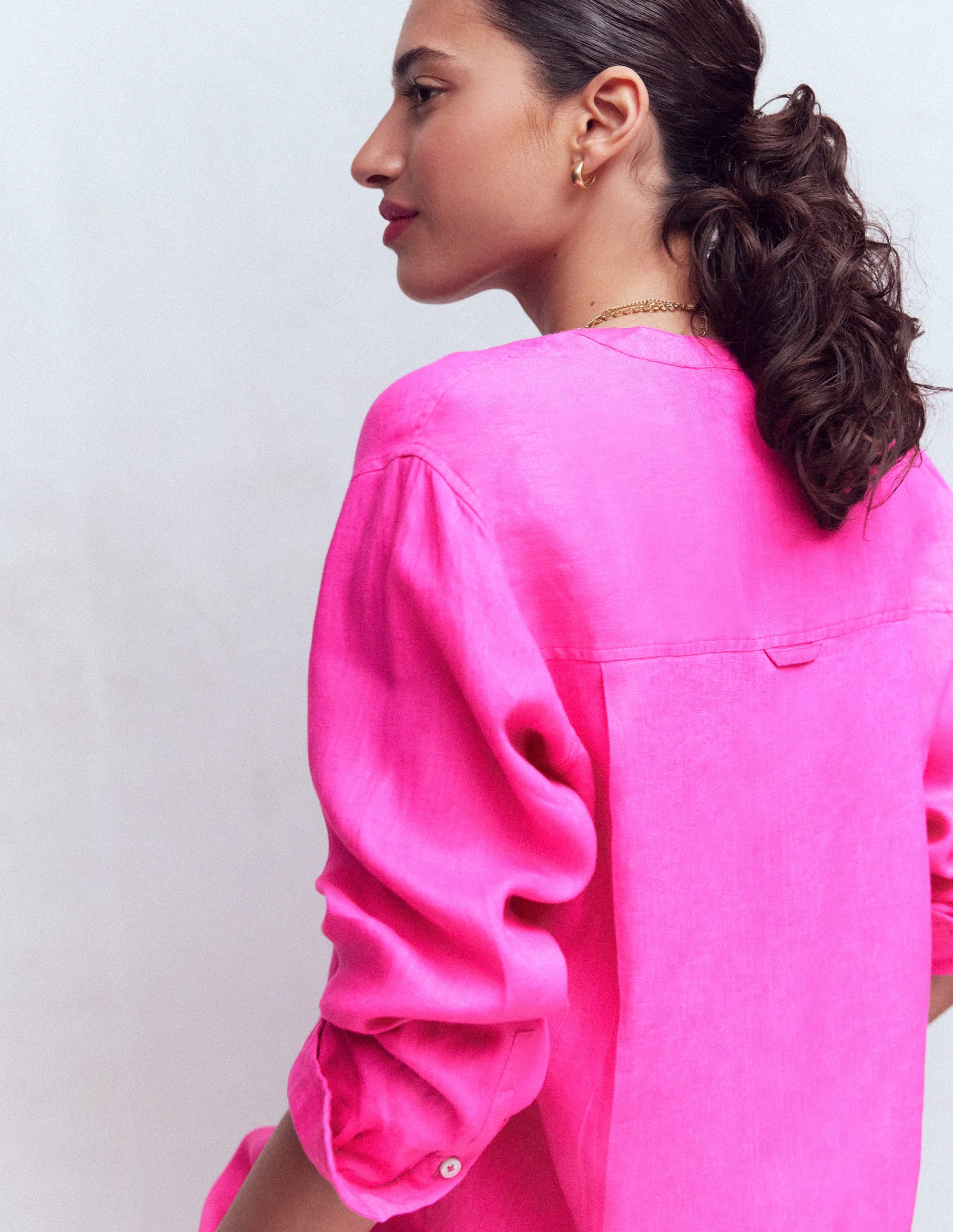 Longline Linen Shirt-Pop Pansy - Image 2