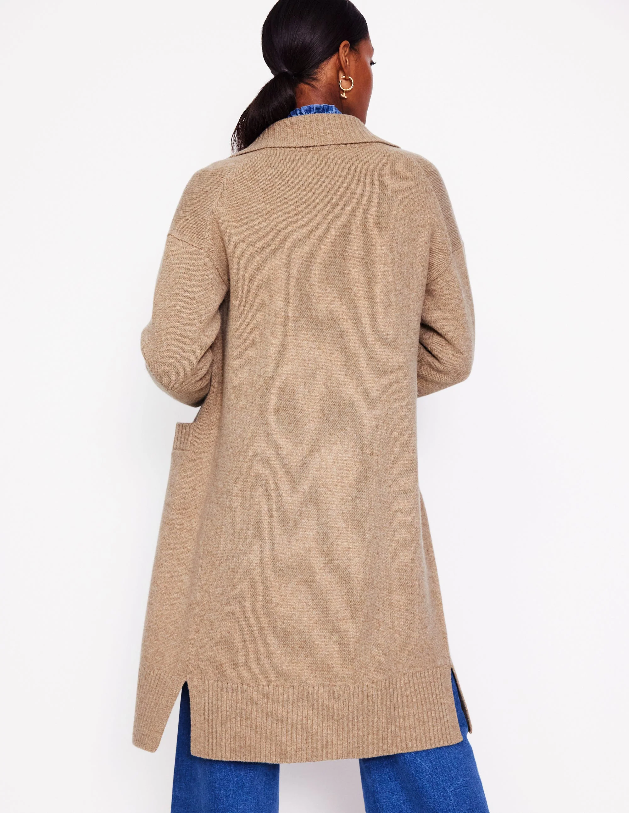 Longline Merino Cardigan-Oatmeal Melange - Image 4