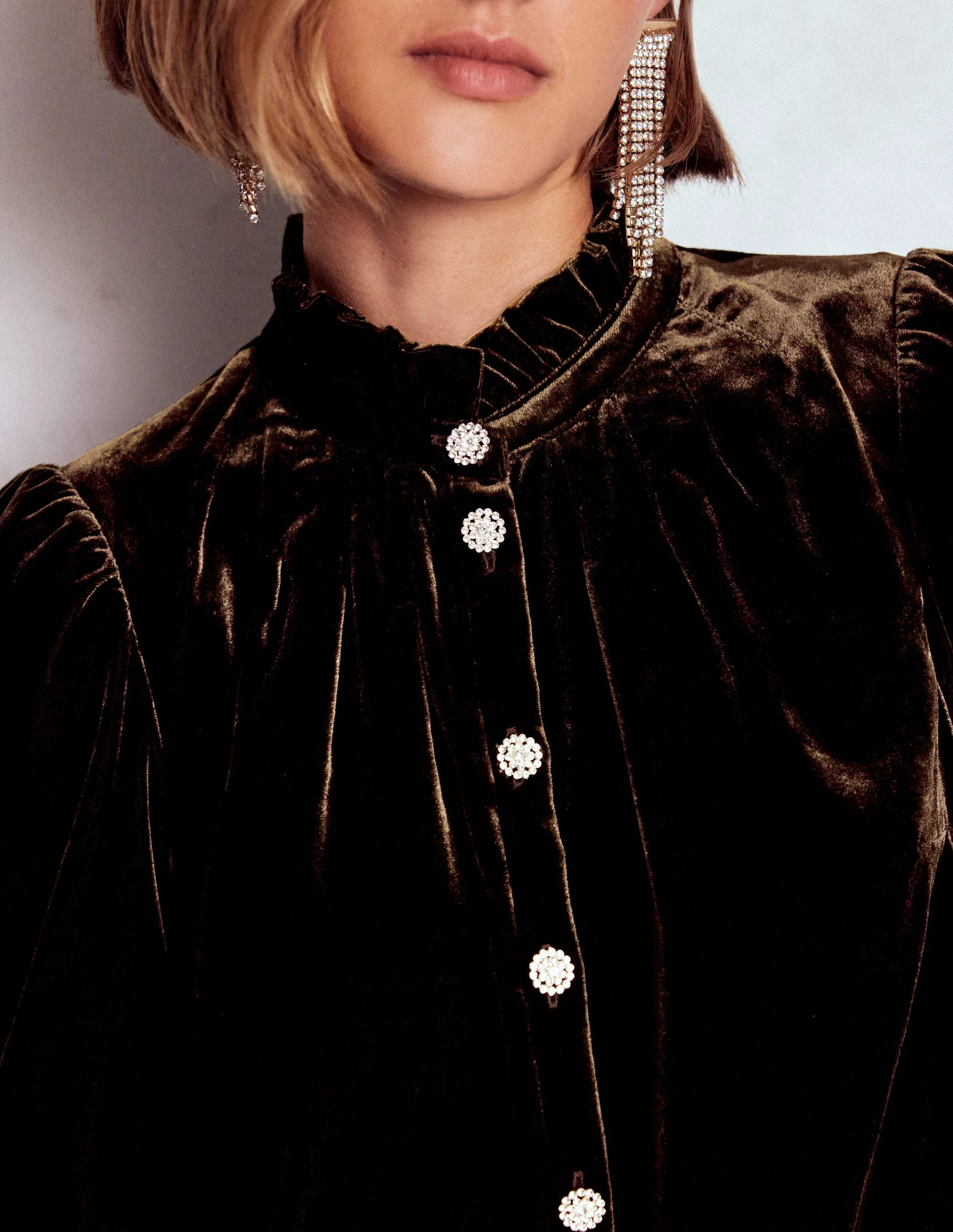 Lorna Pleat Neck Velvet Top-Espresso - Image 2