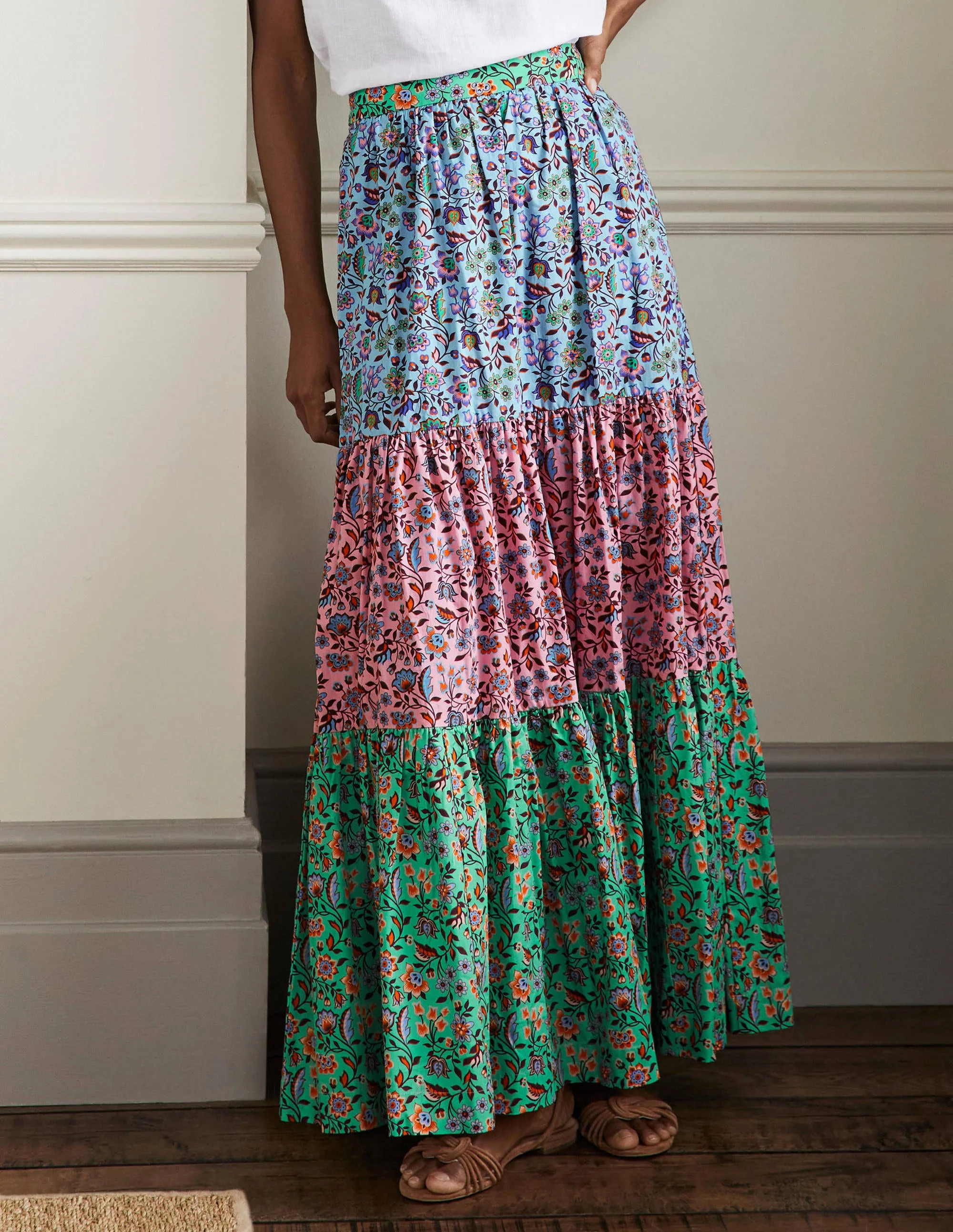 Lorna Tiered Maxi Skirt-Formica Pink, Oriental Meadow - Image 4