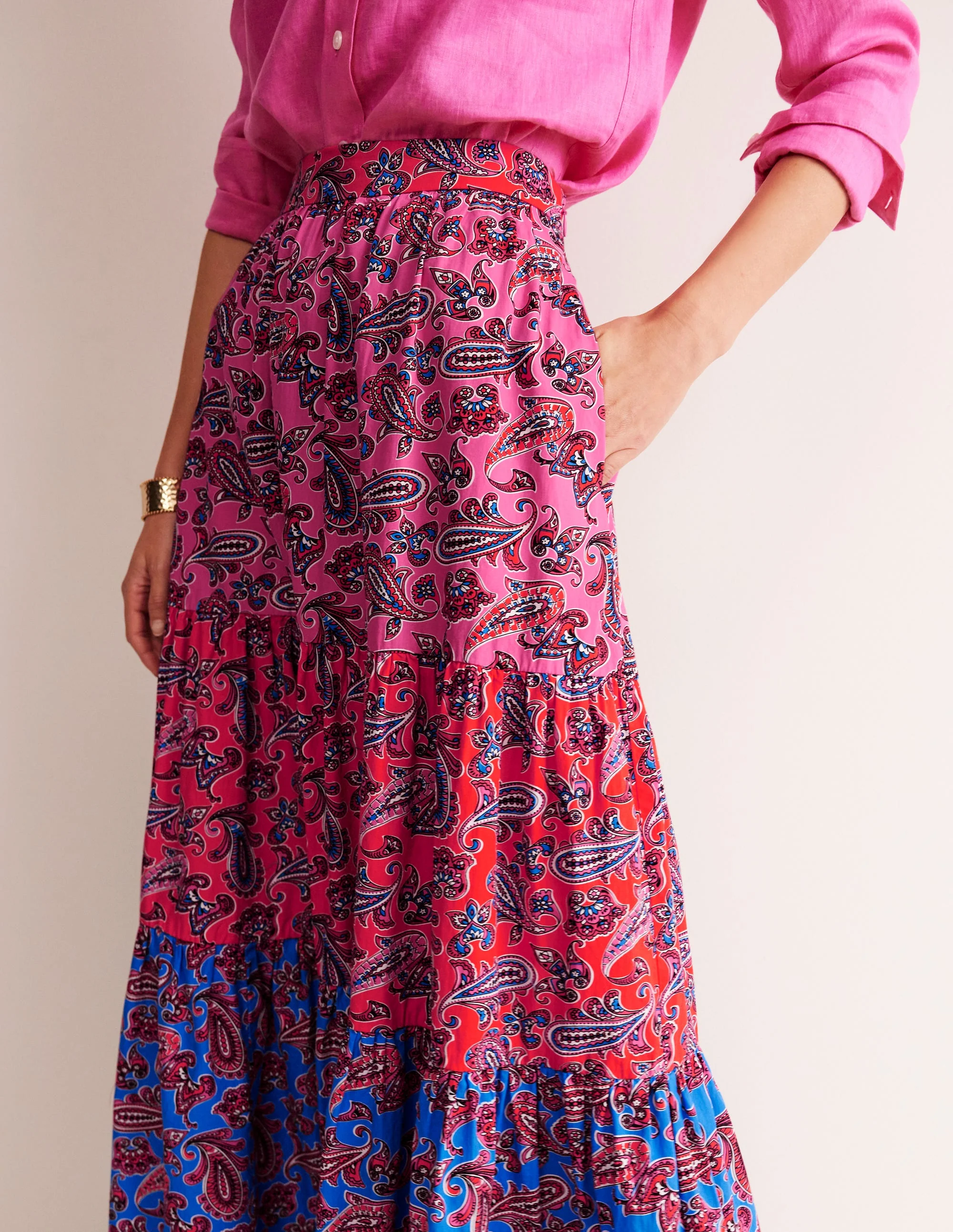 Lorna Tiered Maxi Skirt-Sangria Sunset, Paisley Wave - Image 2
