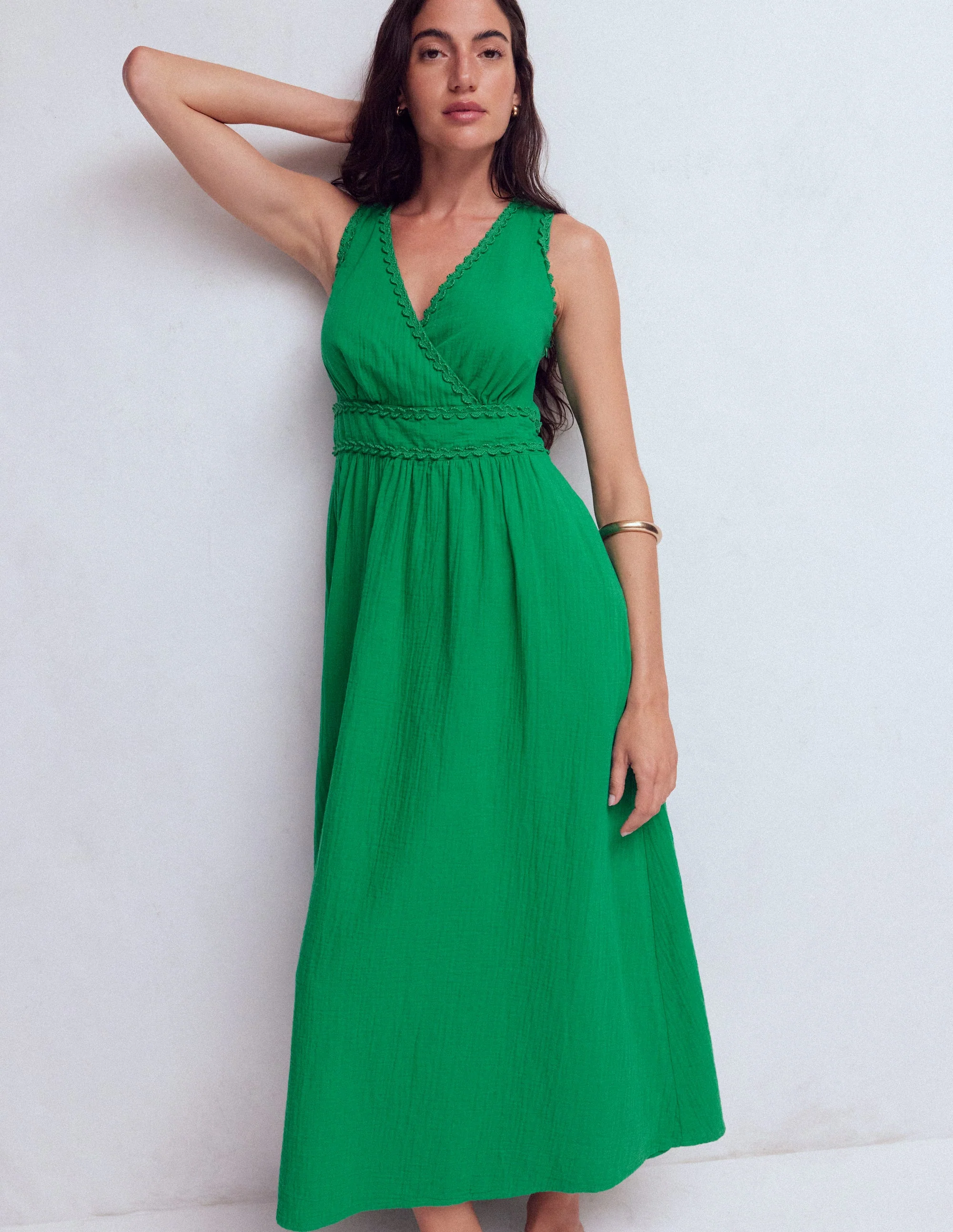 Lorna Trim Double Cloth Dress-Rich Emerald - Image 5