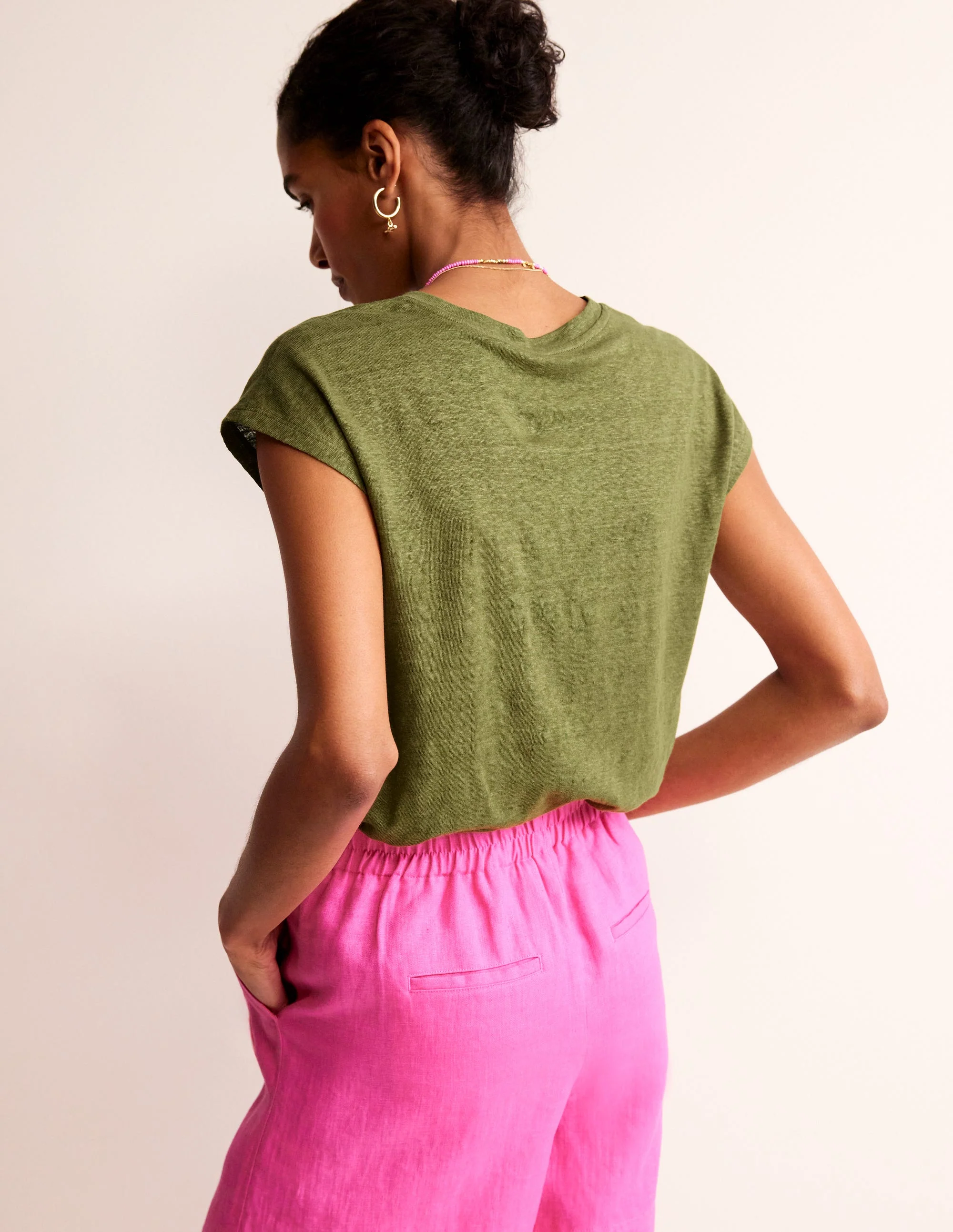 Louisa Crew Neck Linen T-shirt-Mayfly - Image 3