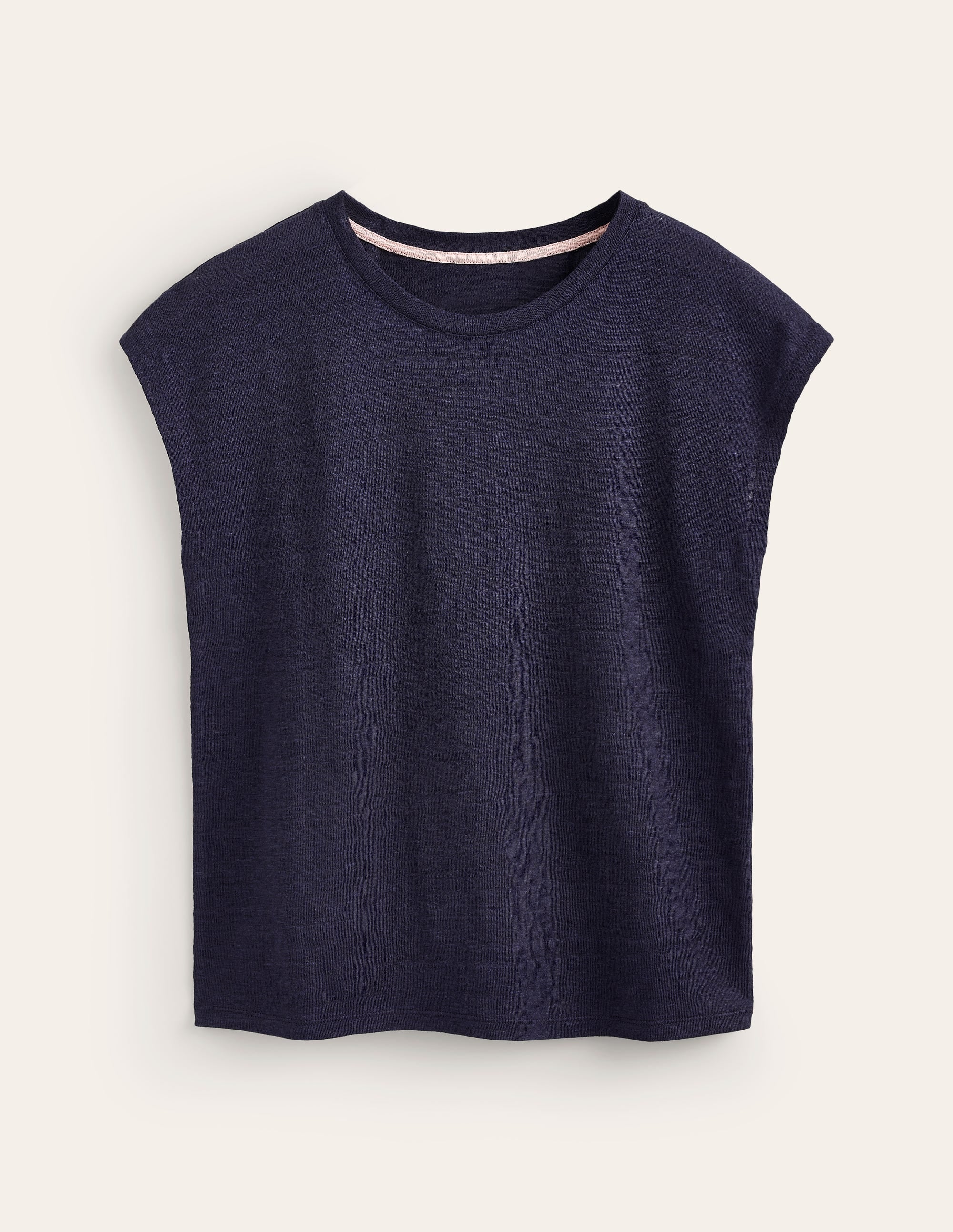 Louisa Crew Neck Linen T-shirt-Navy - Image 5
