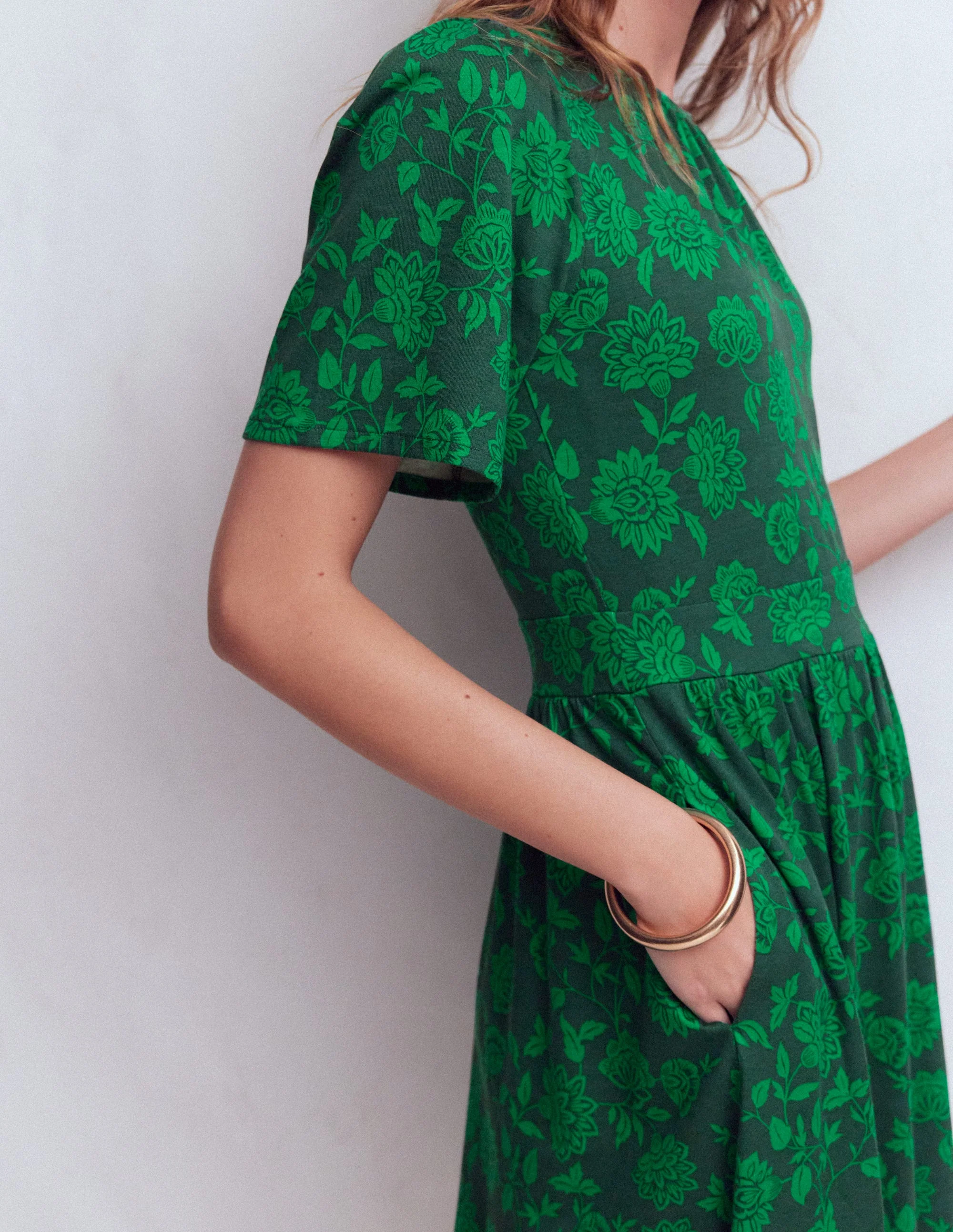 Louisa Short Jersey Dress-Midnight Teal, Floral Frenzy - Image 2