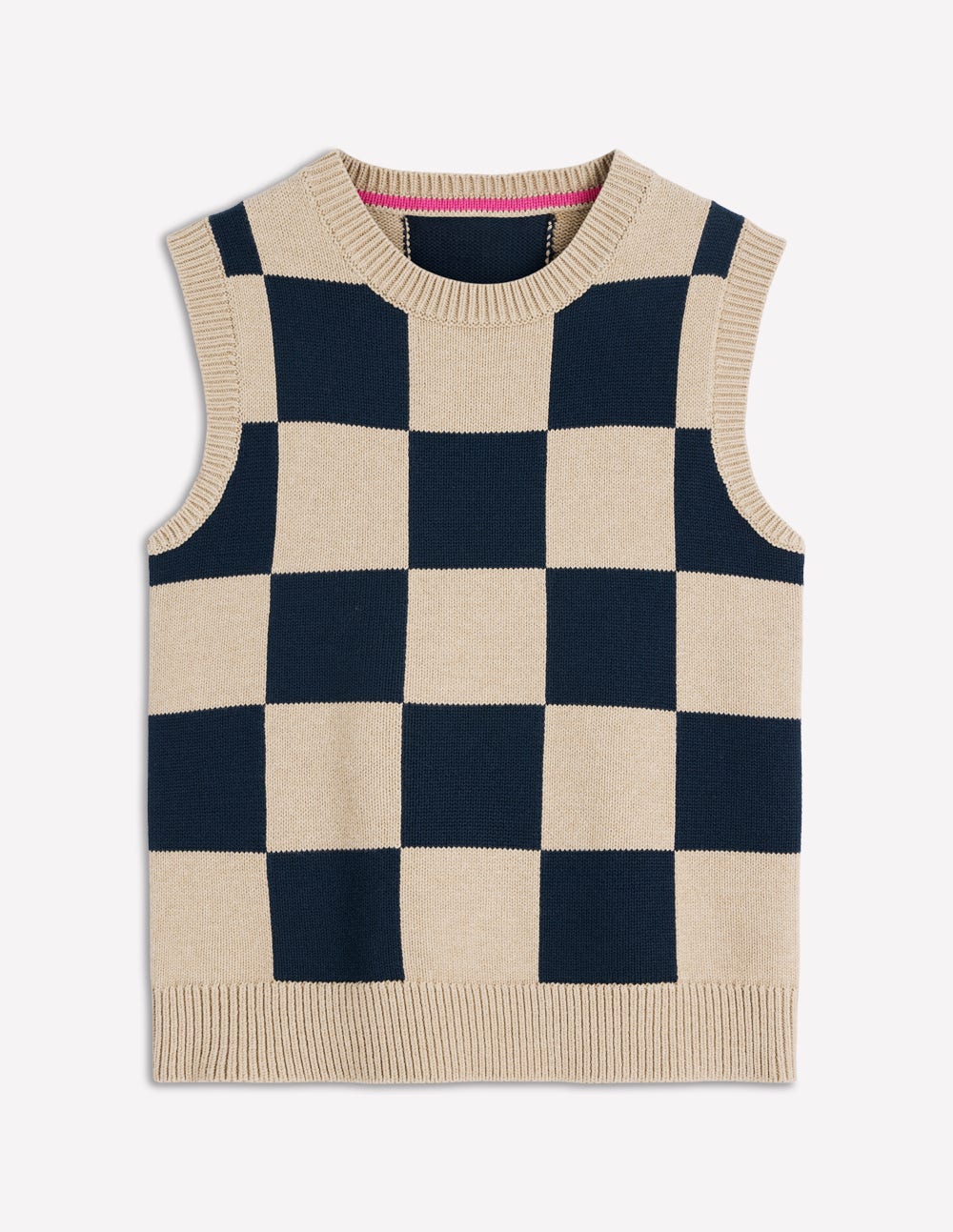 Lucy Cotton Vest-Camel / Navy Check - Image 5