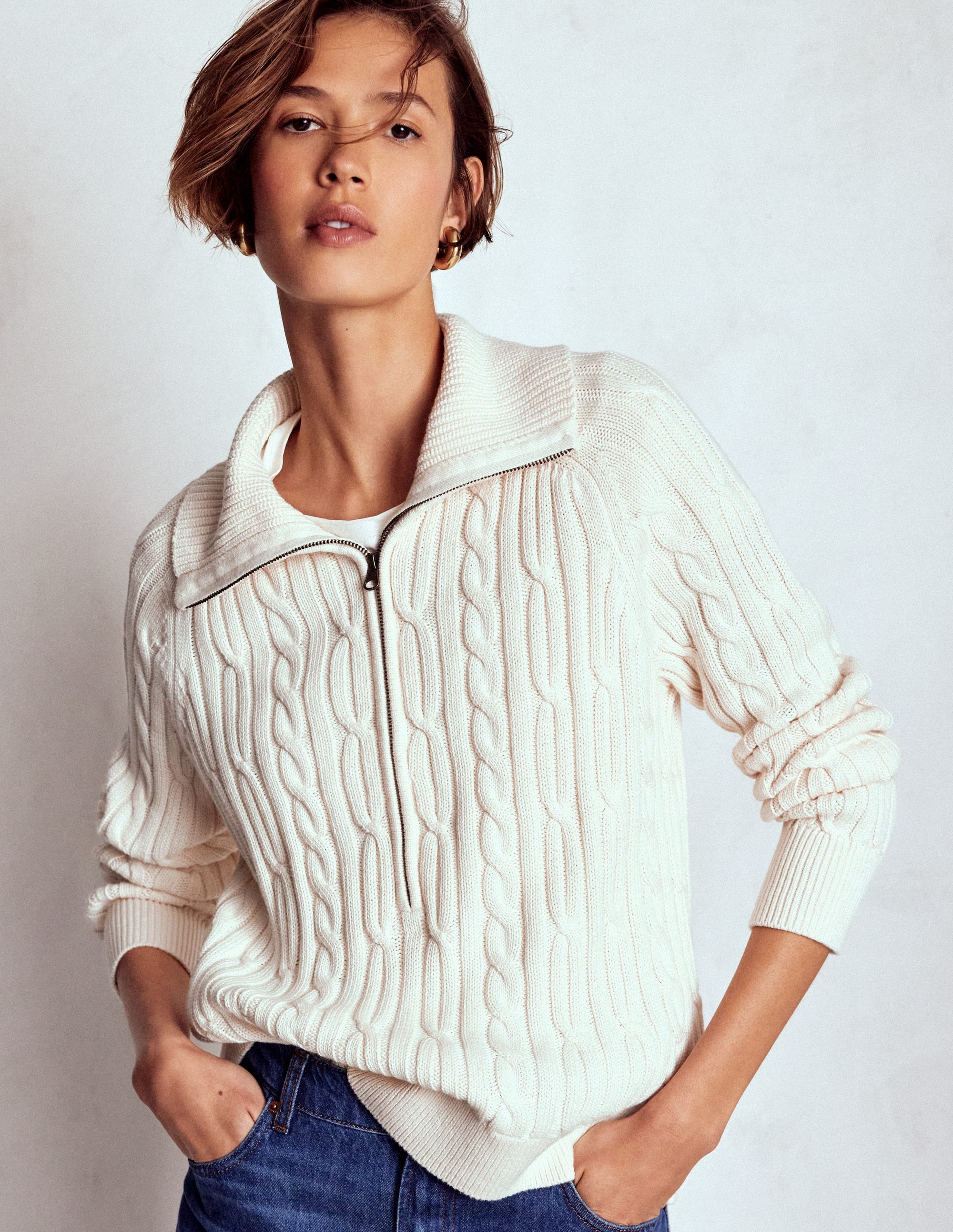 Lucy Half-zip Sweater-Warm Ivory Cable - Image 4