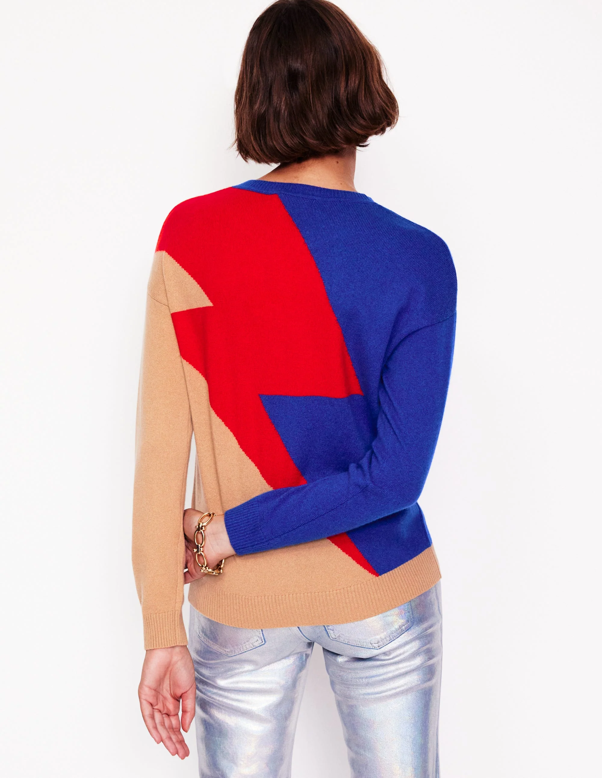 Lydia Cashmere Jumper-Camel, Lightning Bolt - Image 3