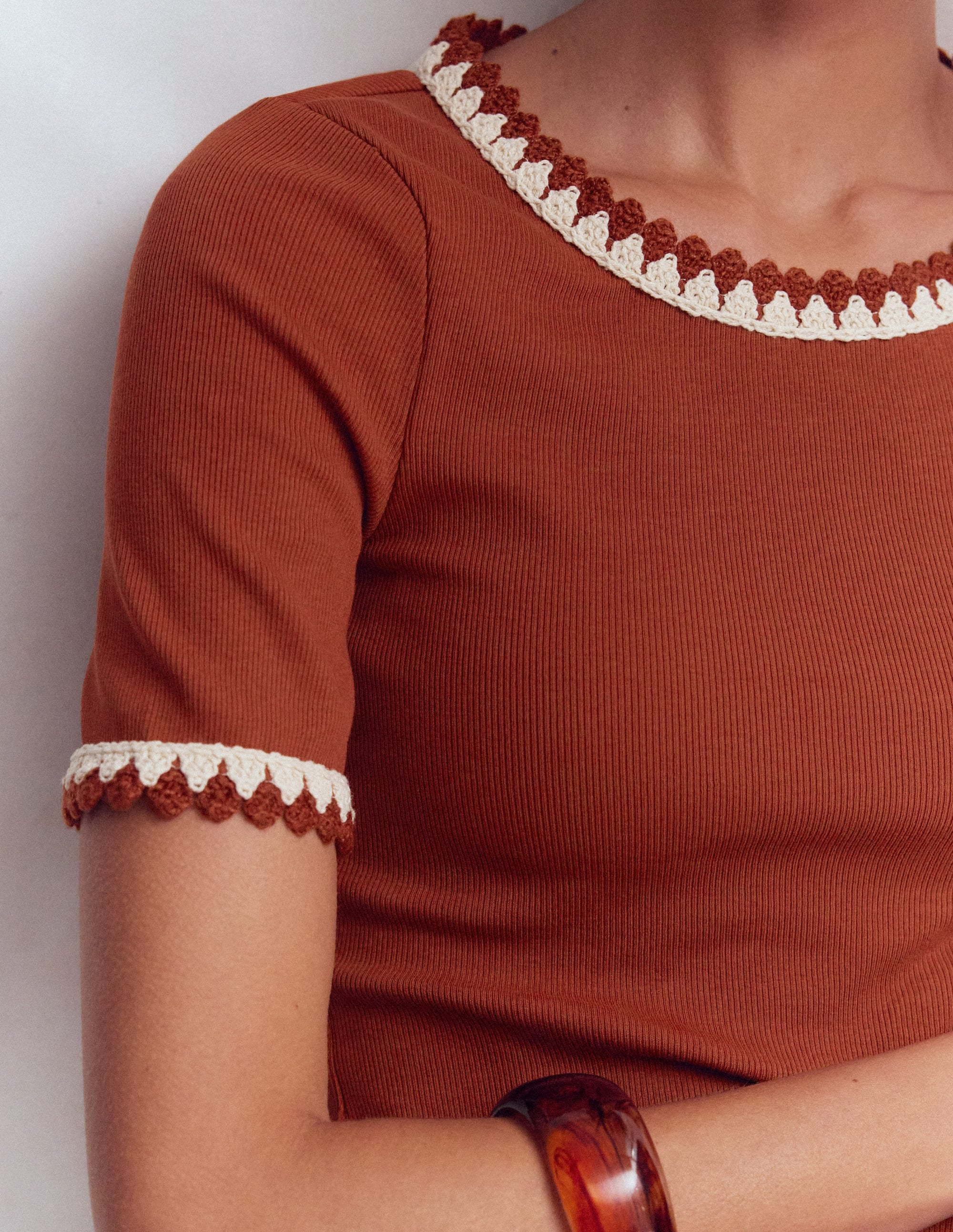 Maddie Trim Detail T-Shirt-Burnt Orange - Image 2