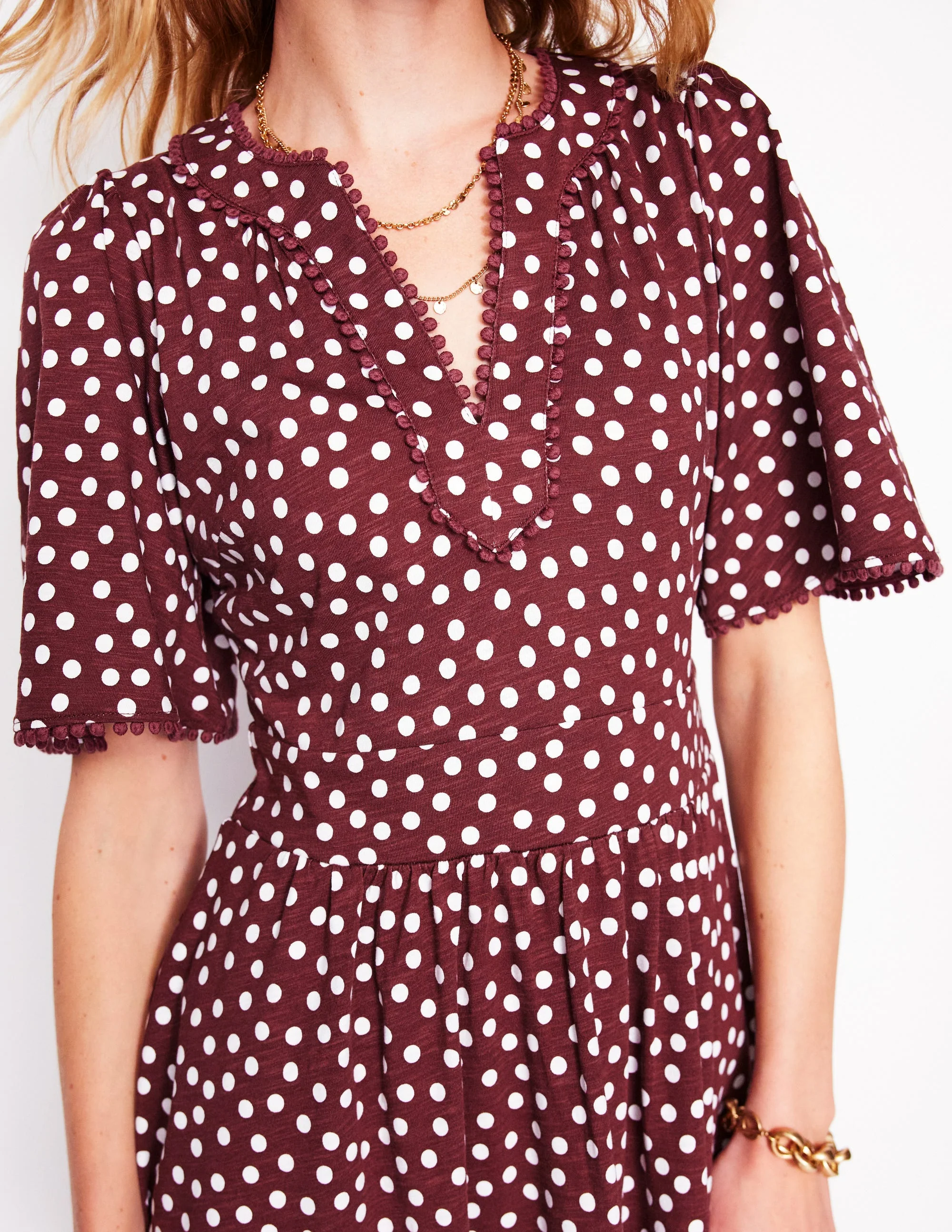 Maddie Trim Jersey Dress-Port and Ivory, Abstract Dot - Image 2