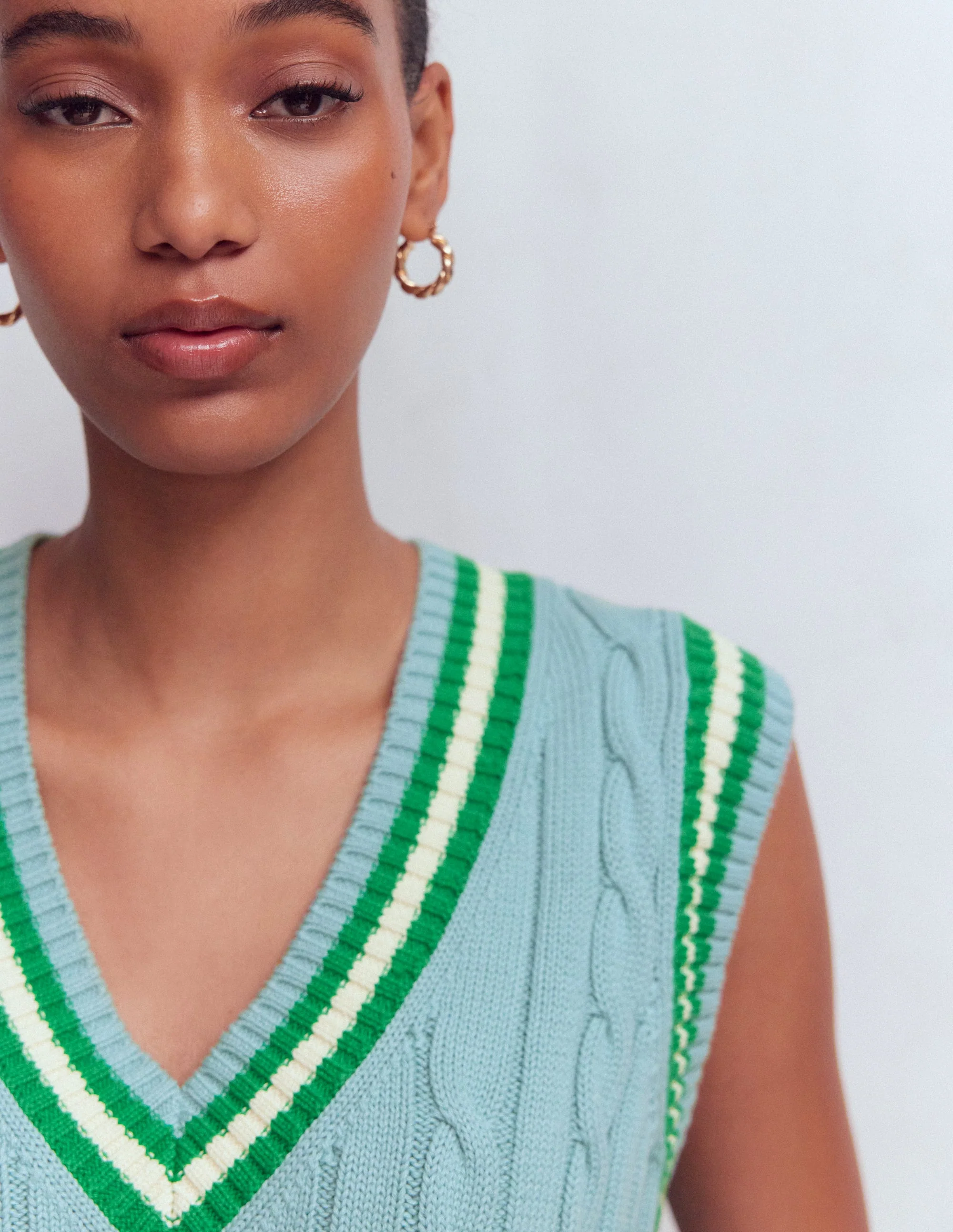 Maeve Cable V Neck Tank-Blue, Green - Image 2