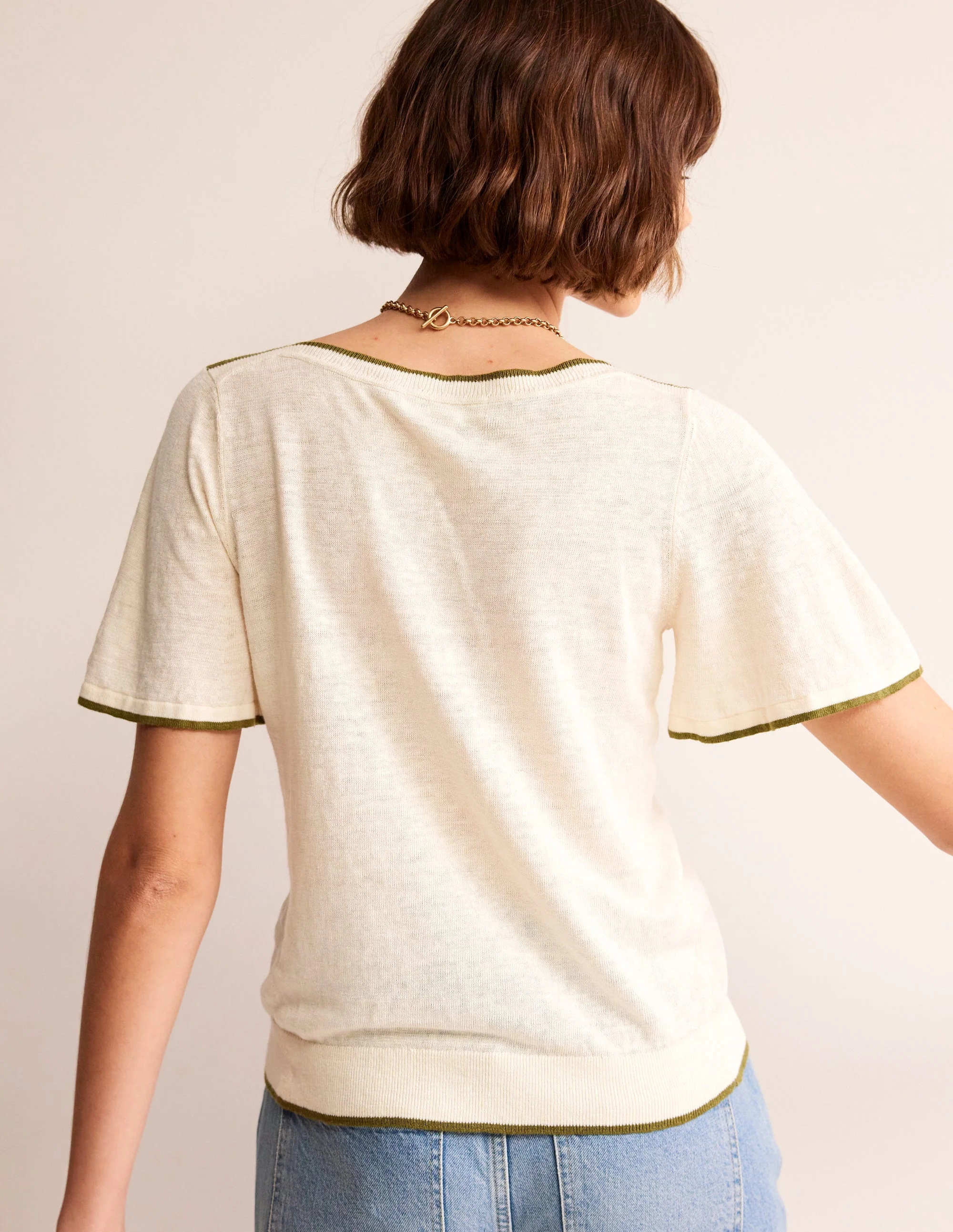 Maggie Boat Neck Linen T-Shirt-Warm Ivory - Image 3