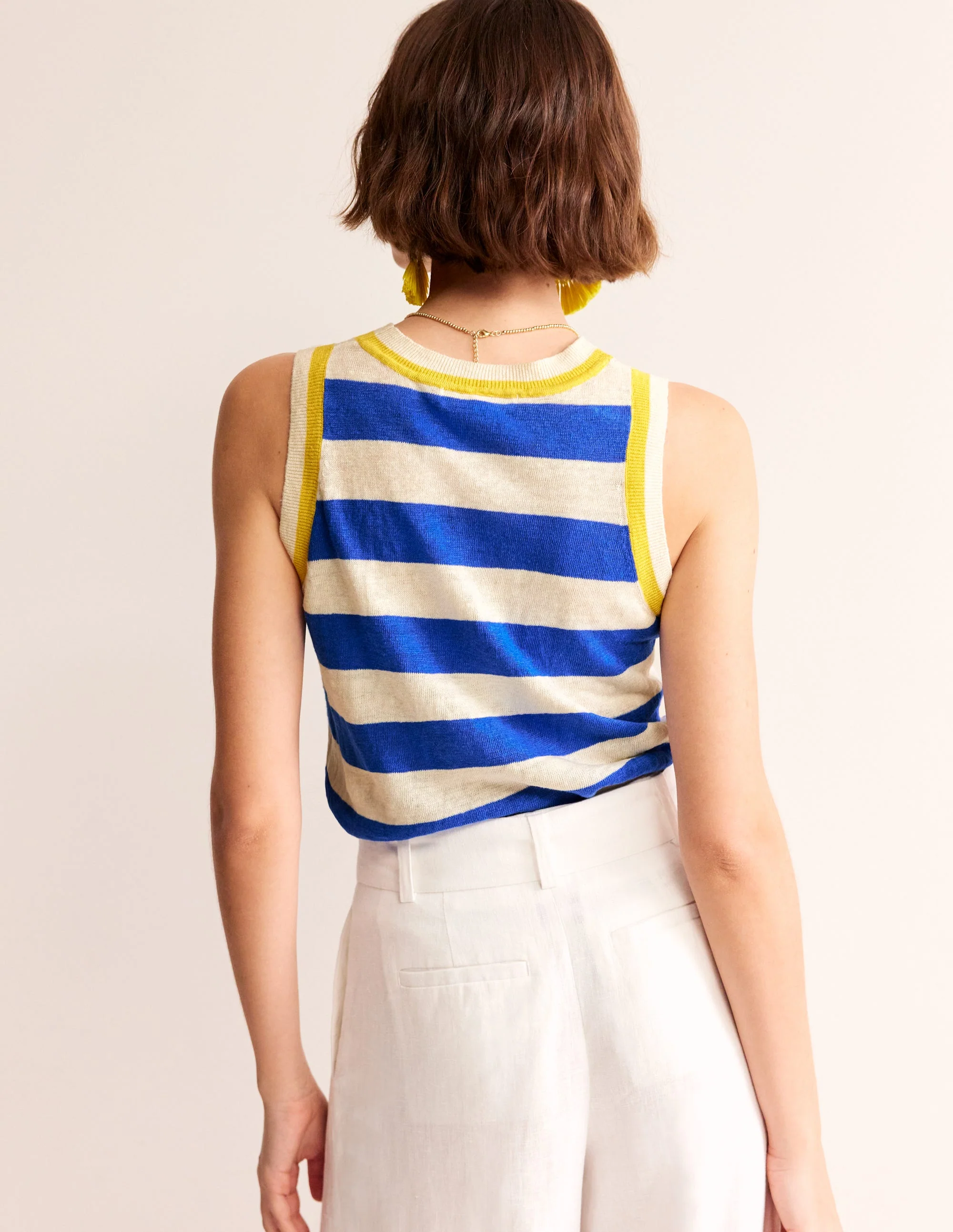 Maggie Linen Vest-Mariner Blue/ Warm Ivory - Image 3