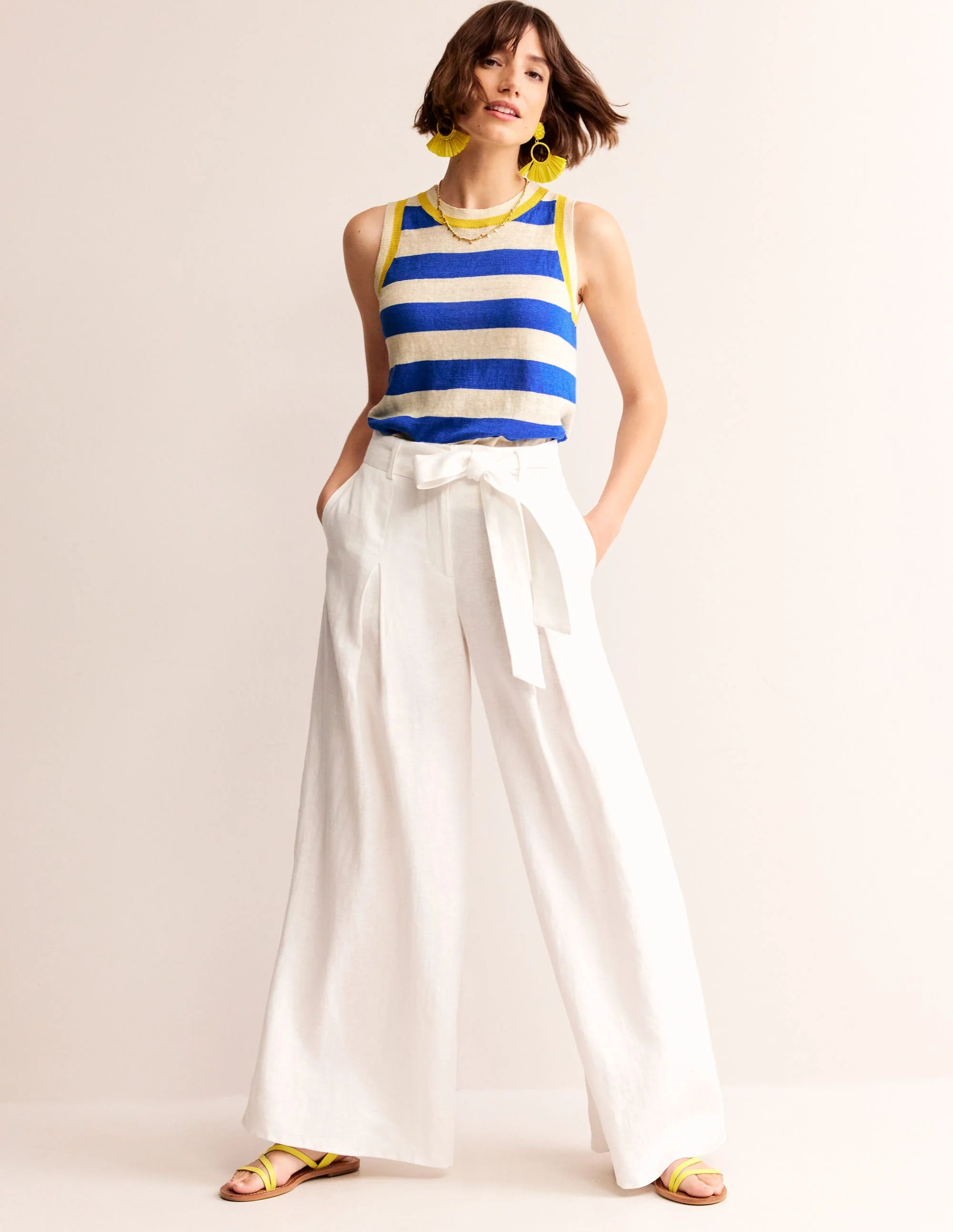 Maggie Linen Vest-Mariner Blue/ Warm Ivory - Image 4