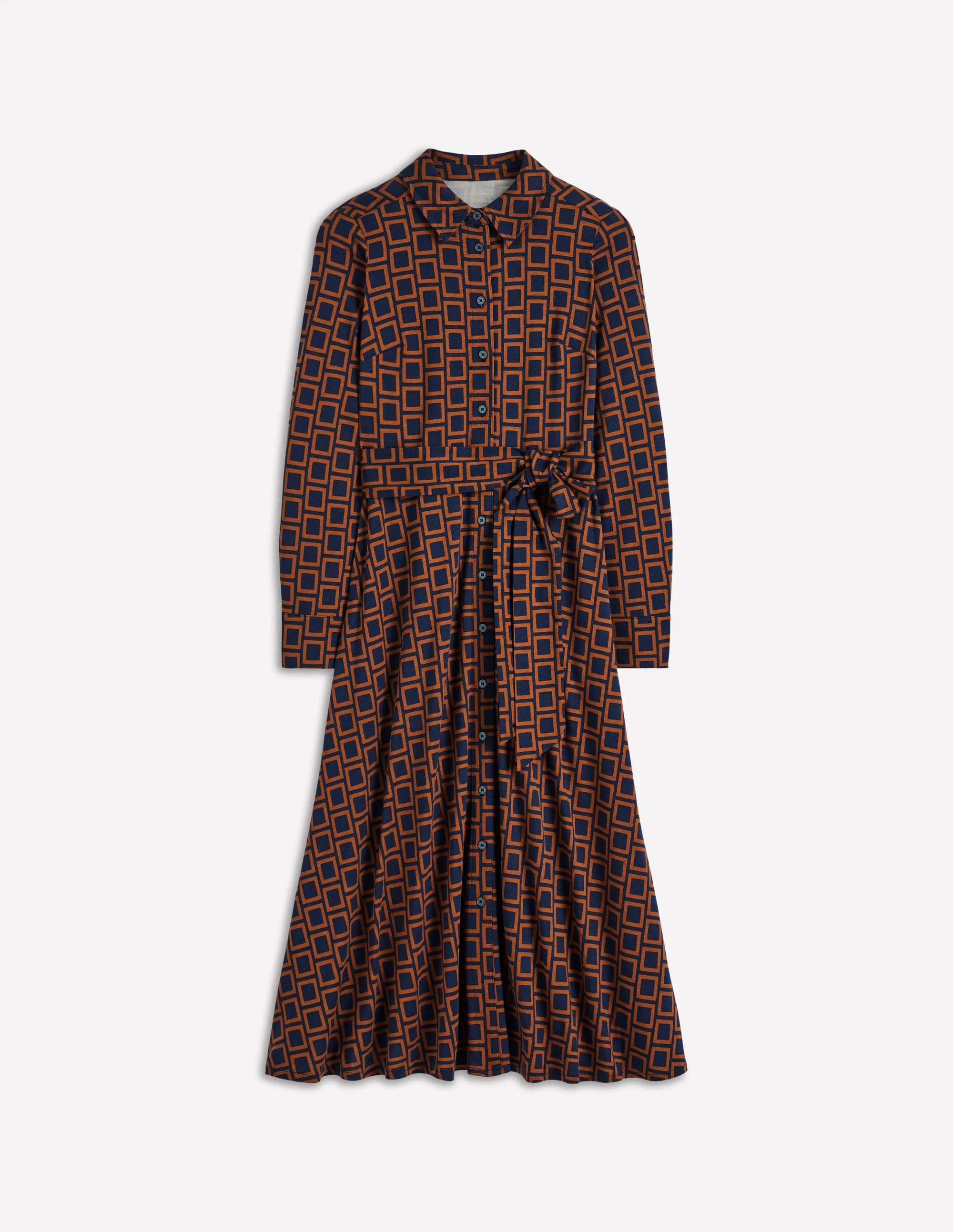 Marcia Jersey Shirt Dress-French Navy, Square Geometric - Image 6