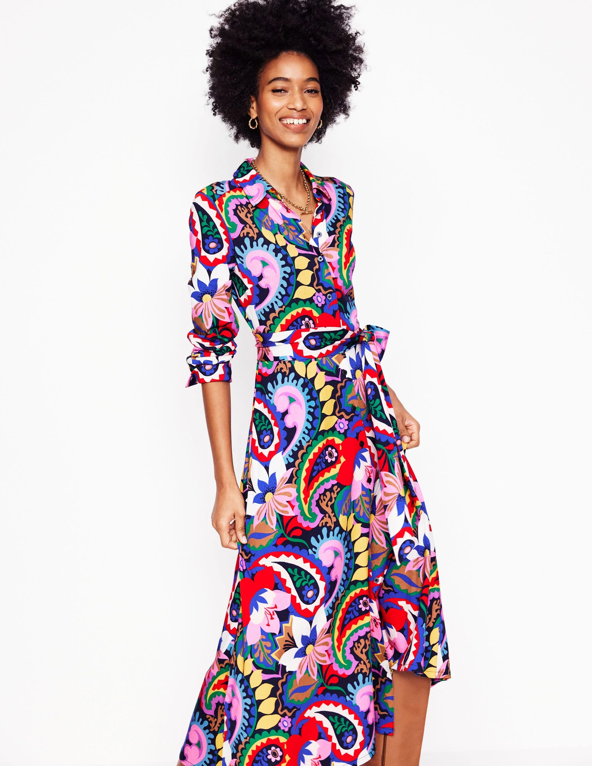 Marcia Jersey Shirt Dress-Multi, Botanical Paisley