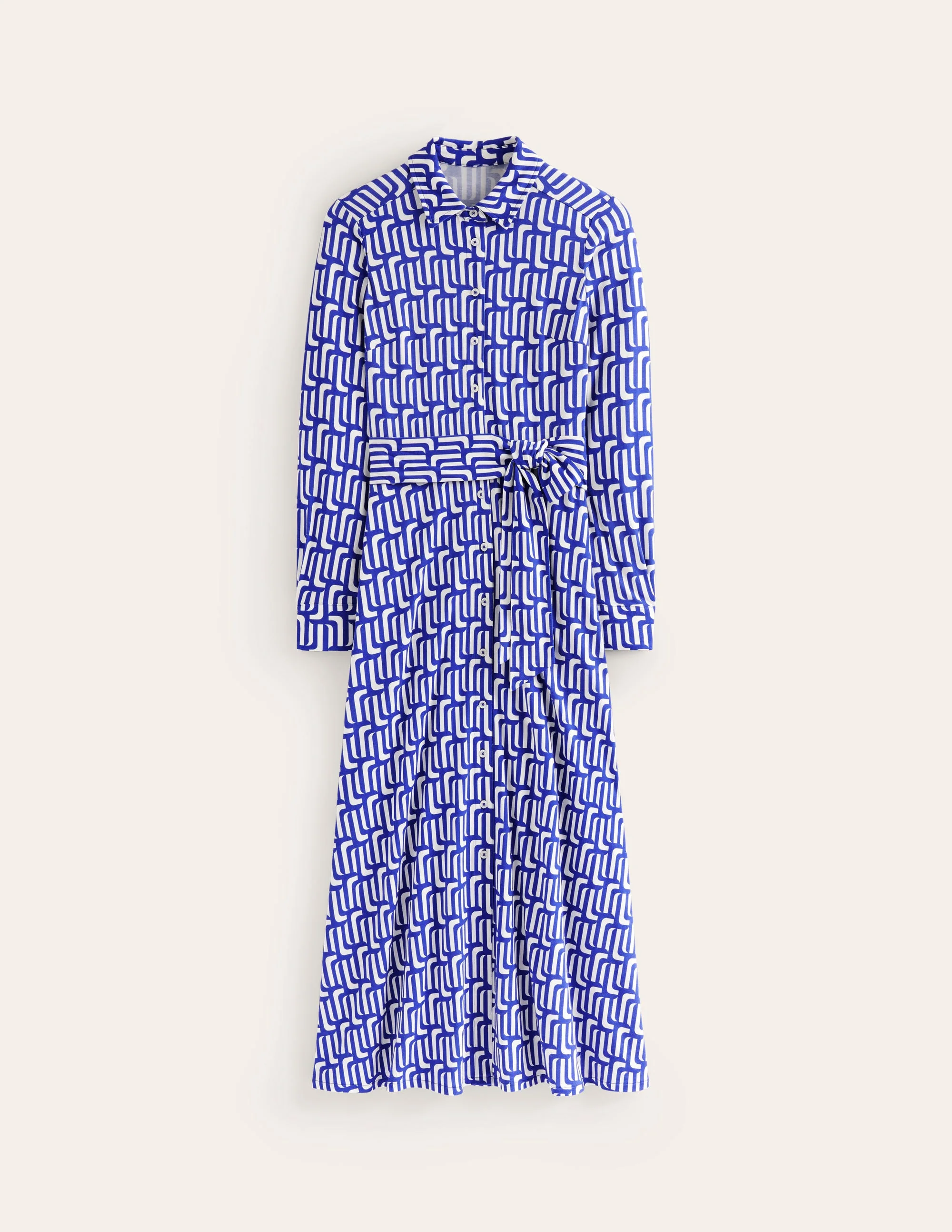 Marcia Jersey Shirt Dress-Sapphire Blue, Falling Geo - Image 7