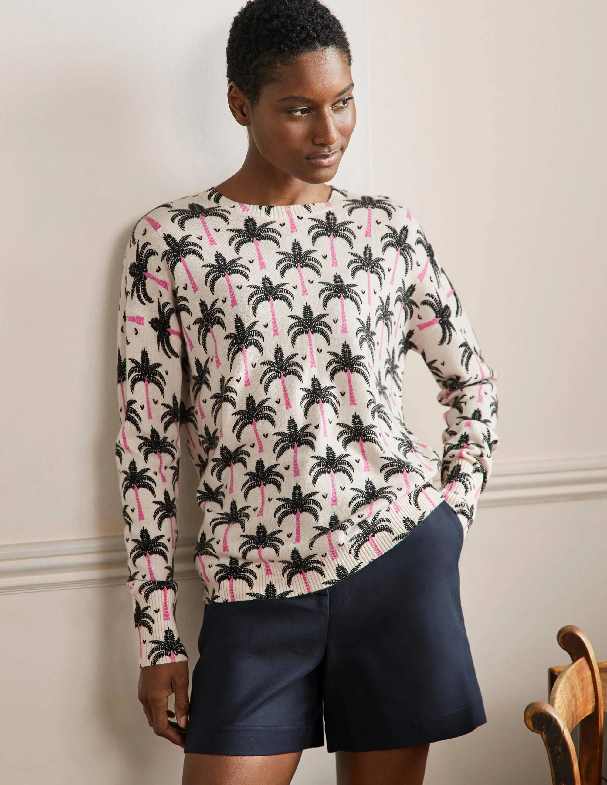 Margot Cashmere Sweater-Ivory, Paradise Palm - Image 4