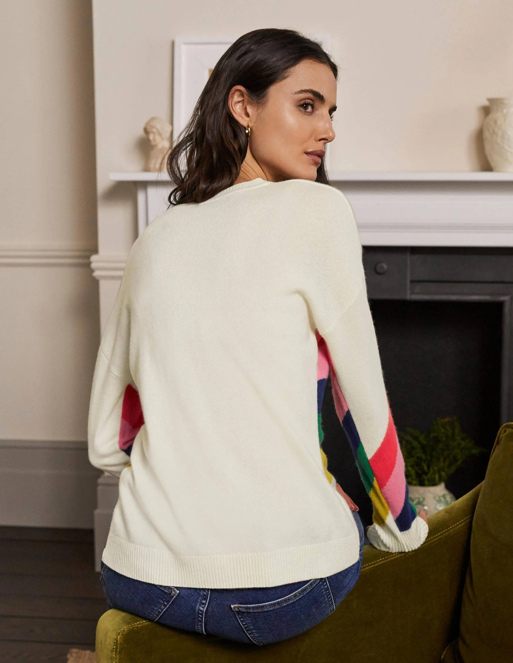 Margot Cashmere Sweater-Ivory/Rainbow Stripe - Image 3