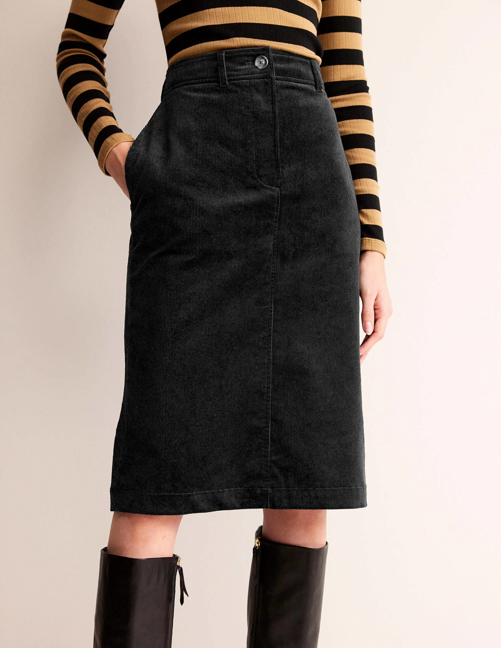 Margot Cord Midi Skirt-Black - Image 4