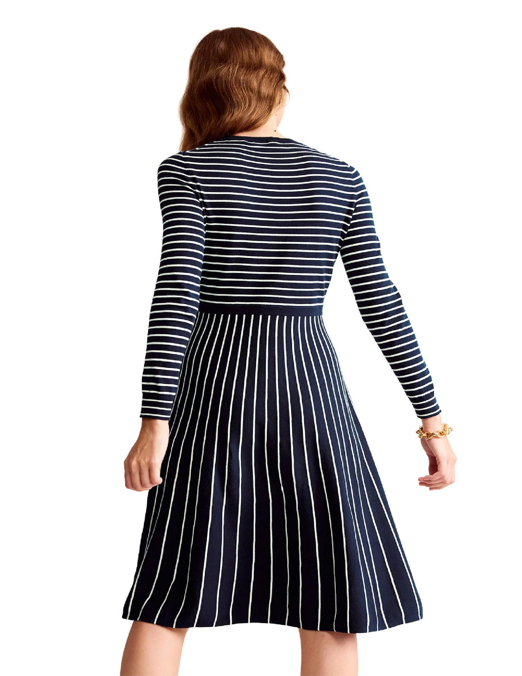 Maria Knitted Midi Dress-Navy and Ivory - Image 7