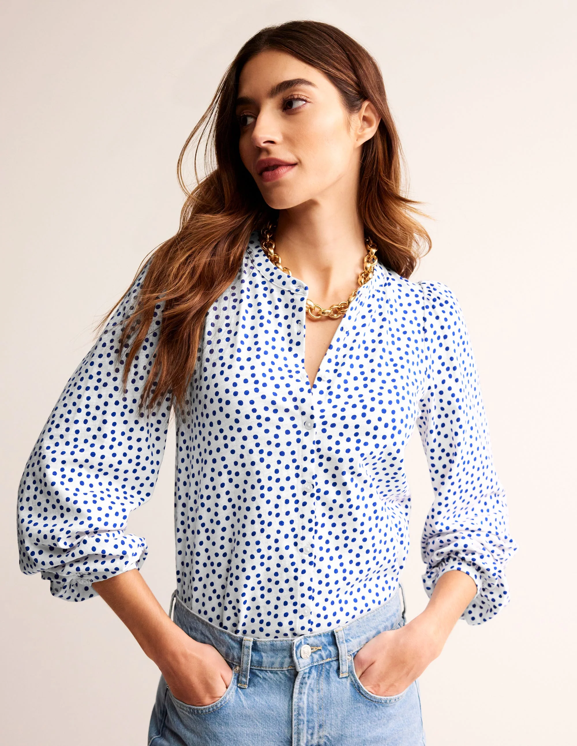 Marina Jersey Shirt-Ivory, Abstract Dot - Image 4